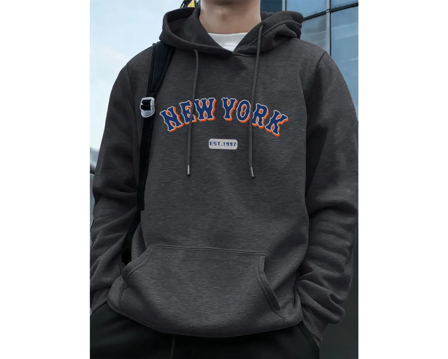 New York Letter Creative Printing Erkek Kapüşonlu Üst Sonbahar Cepli Sweatshirt Temel Polar S