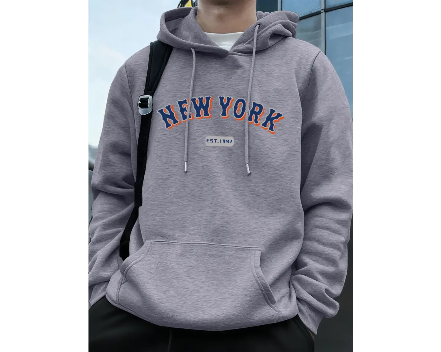 New York Letter Creative Printing Erkek Kapüşonlu Üst Sonbahar Cepli Sweatshirt Temel Polar S