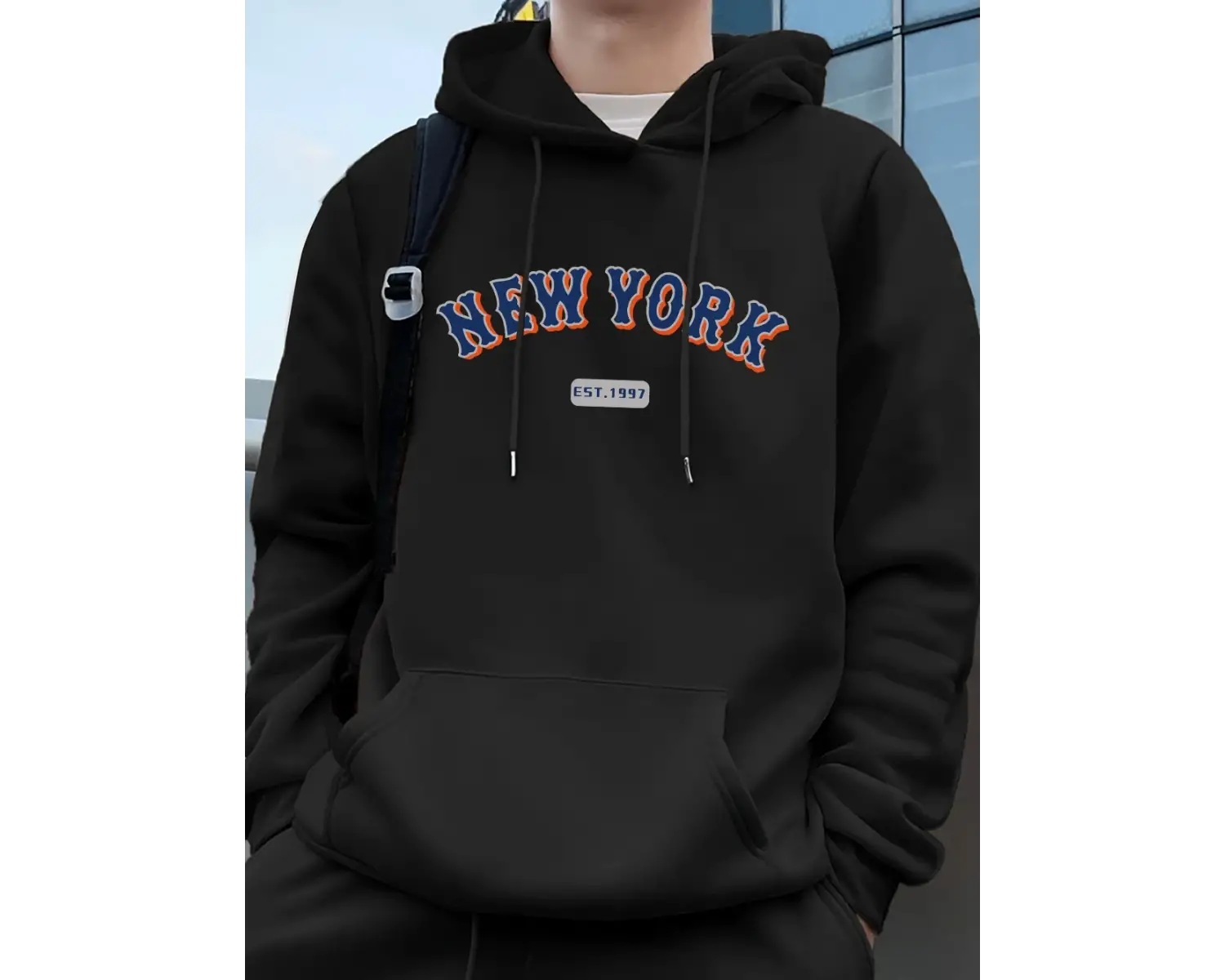 New York Letter Creative Printing Erkek Kapüşonlu Üst Sonbahar Cepli Sweatshirt Temel Polar S