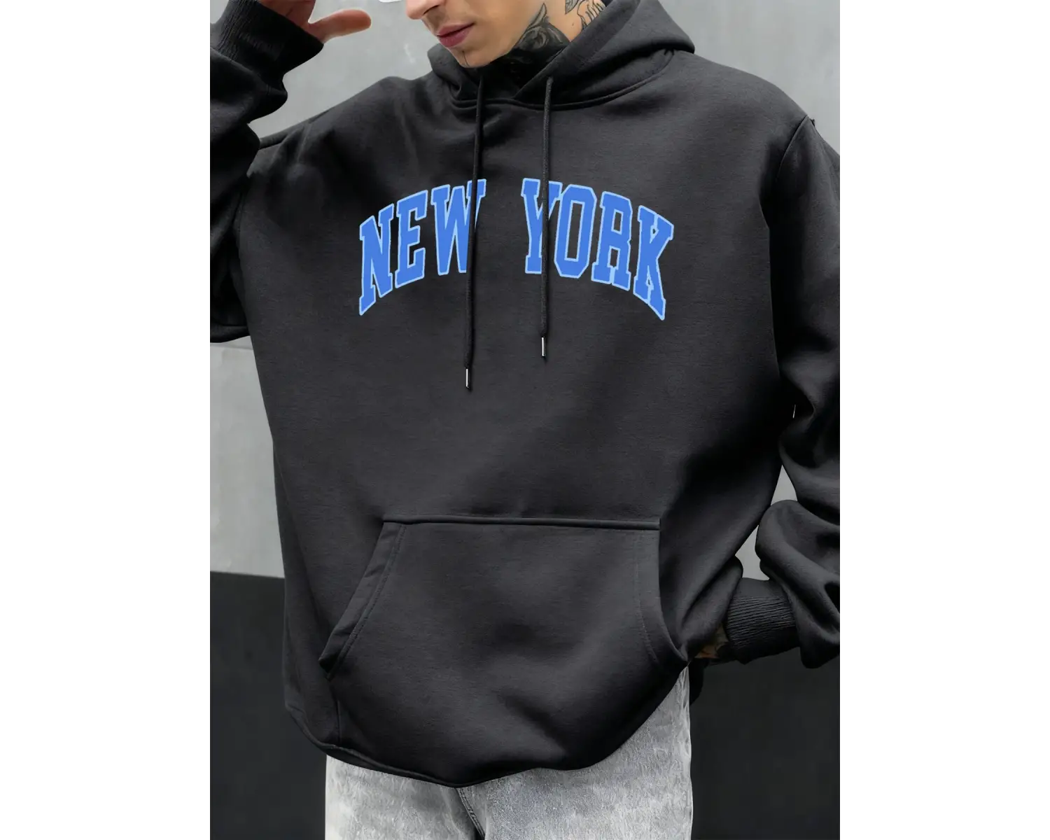 New York Mektup Mavi Baskı Erkekler Hoodie Hip Hop Büyük Boy Hoody Çok Renkli Moda Sonbahar K