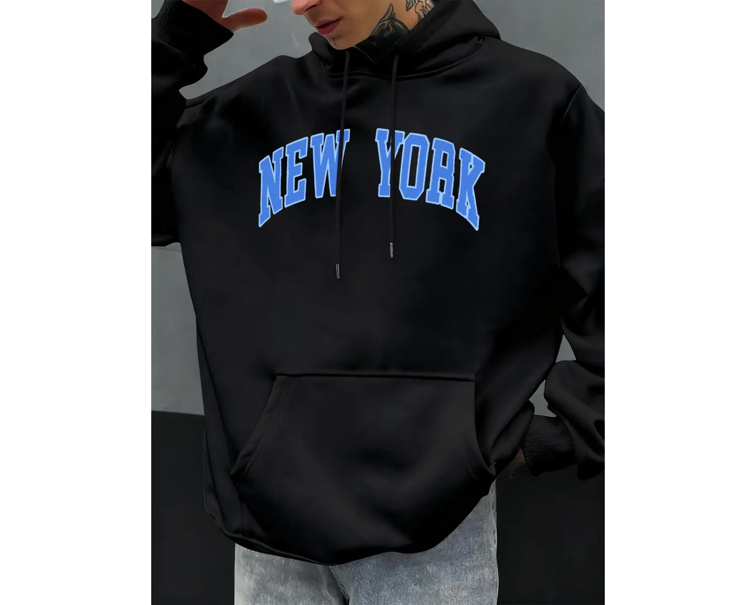 New York Mektup Mavi Baskı Erkekler Hoodie Hip Hop Büyük Boy Hoody Çok Renkli Moda Sonbahar K