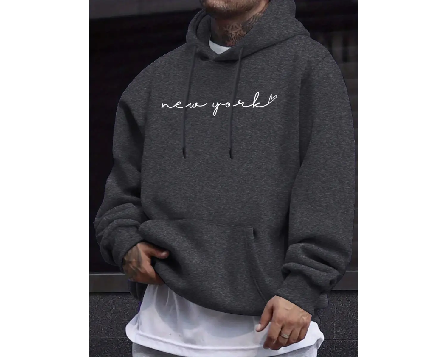 New York Yaratıcı Harf Baskılı Erkekler İçin Yuvarlak Yaka Rahat Üstler Polar Sonbahar Kapüşo