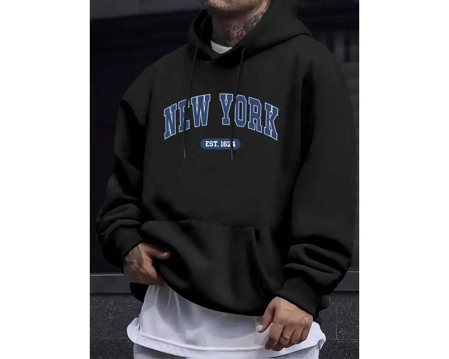 New York Yaratıcı Mektup Baskı 12 Renkli Kazak Erkek Uzun Kollu Rahat Kapşonlu Yumuşak Sonbah