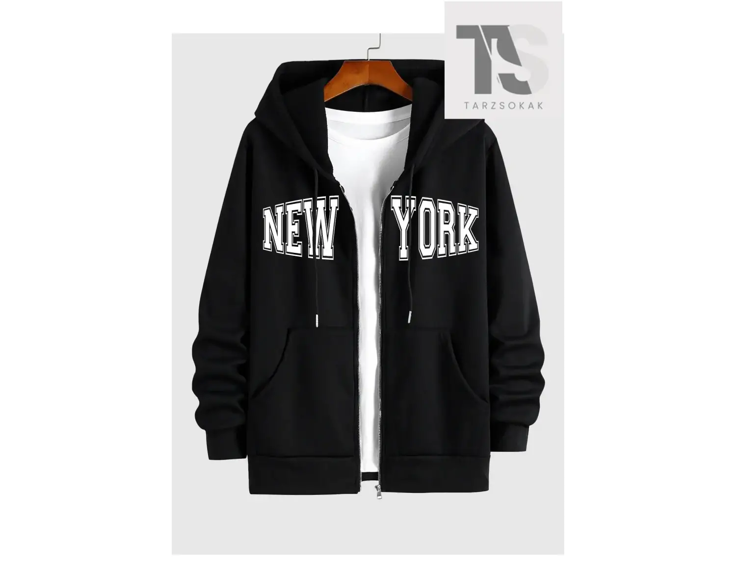 New York Yazılı Sweatshirt Fermuarlı Hırka Siyah