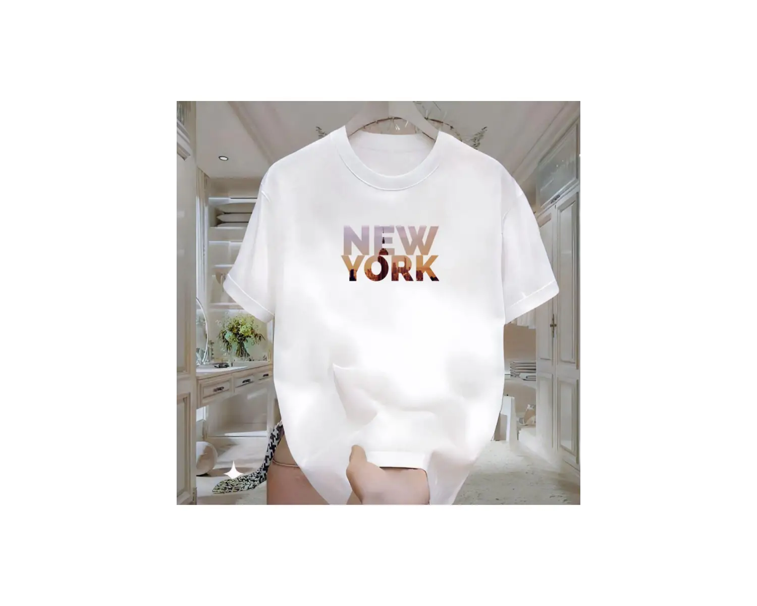 Newyork Baskılı Beyaz