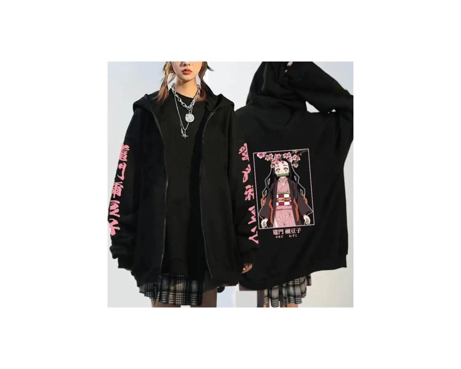 Nezuko Anime Demon Hoodie Kimetsu Fermuarlı 15123