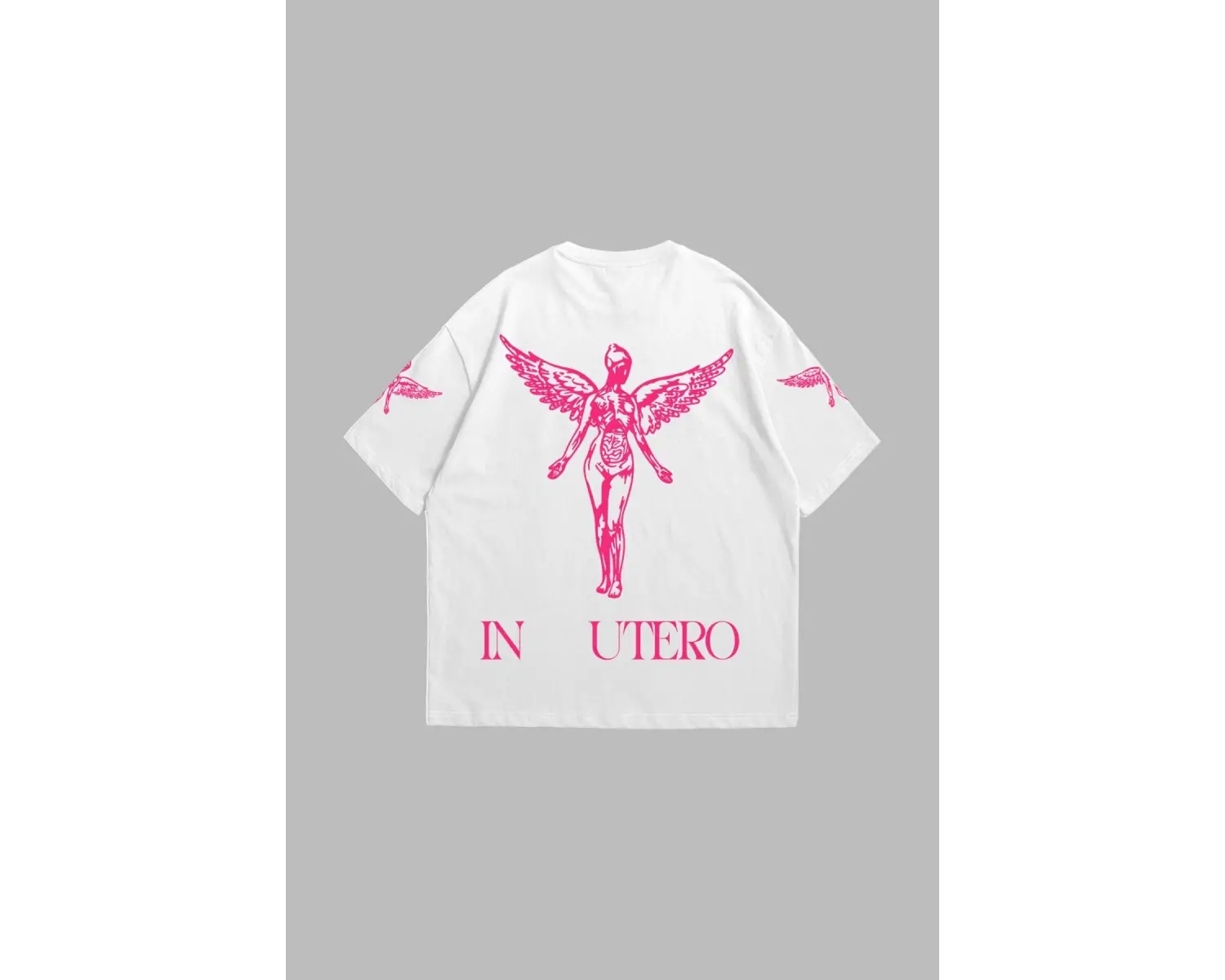 Nirvana In Utero Pembe Baskılı Oversize Unisex Beyaz