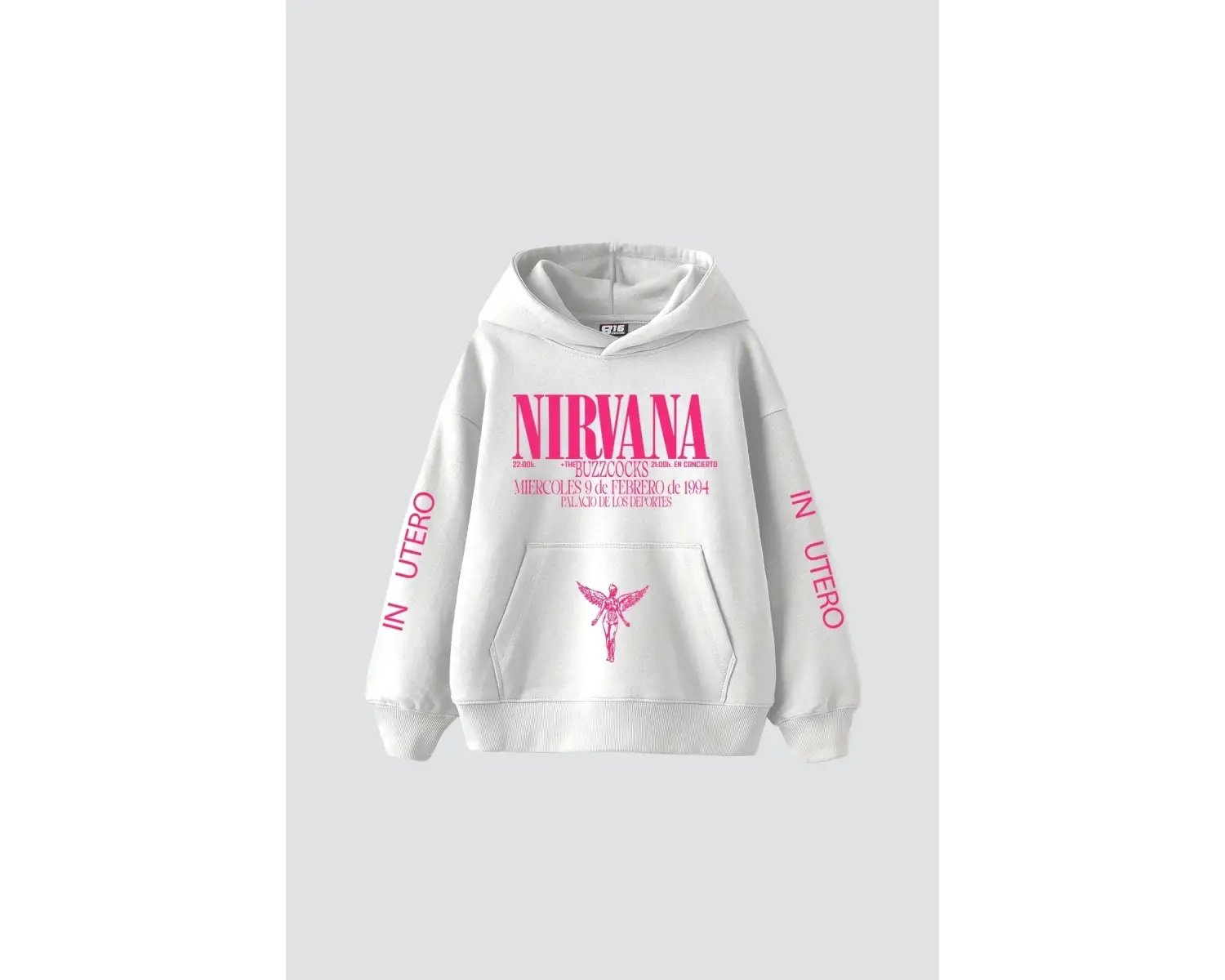 Nirvana In Utero Pembe Baskılı Oversize Unisex Beyaz