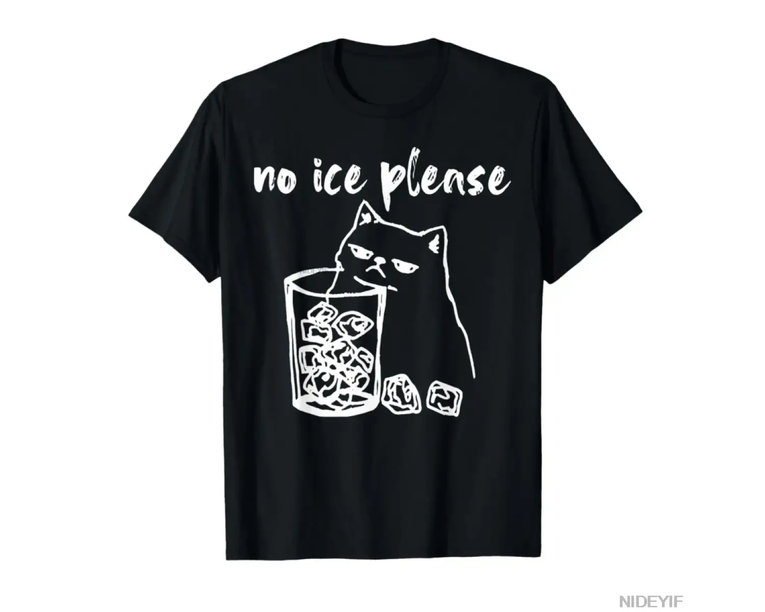 No Ice Lütfen Komik Kedi Doodle Mizah T-shirt Erkekler Kadınlar Için % 100% Pamuk T Shirt Kıs