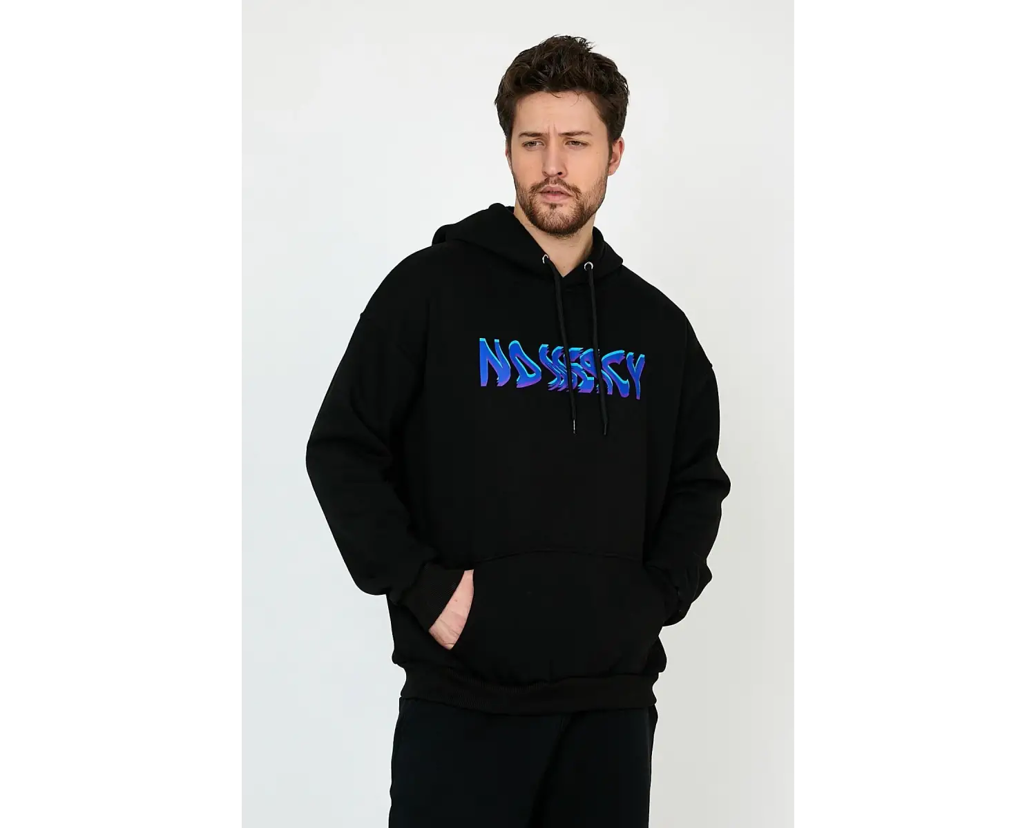 No Mercy Siyah Oversize Unisex Kapüşonlu Sweatshirt Hoodie