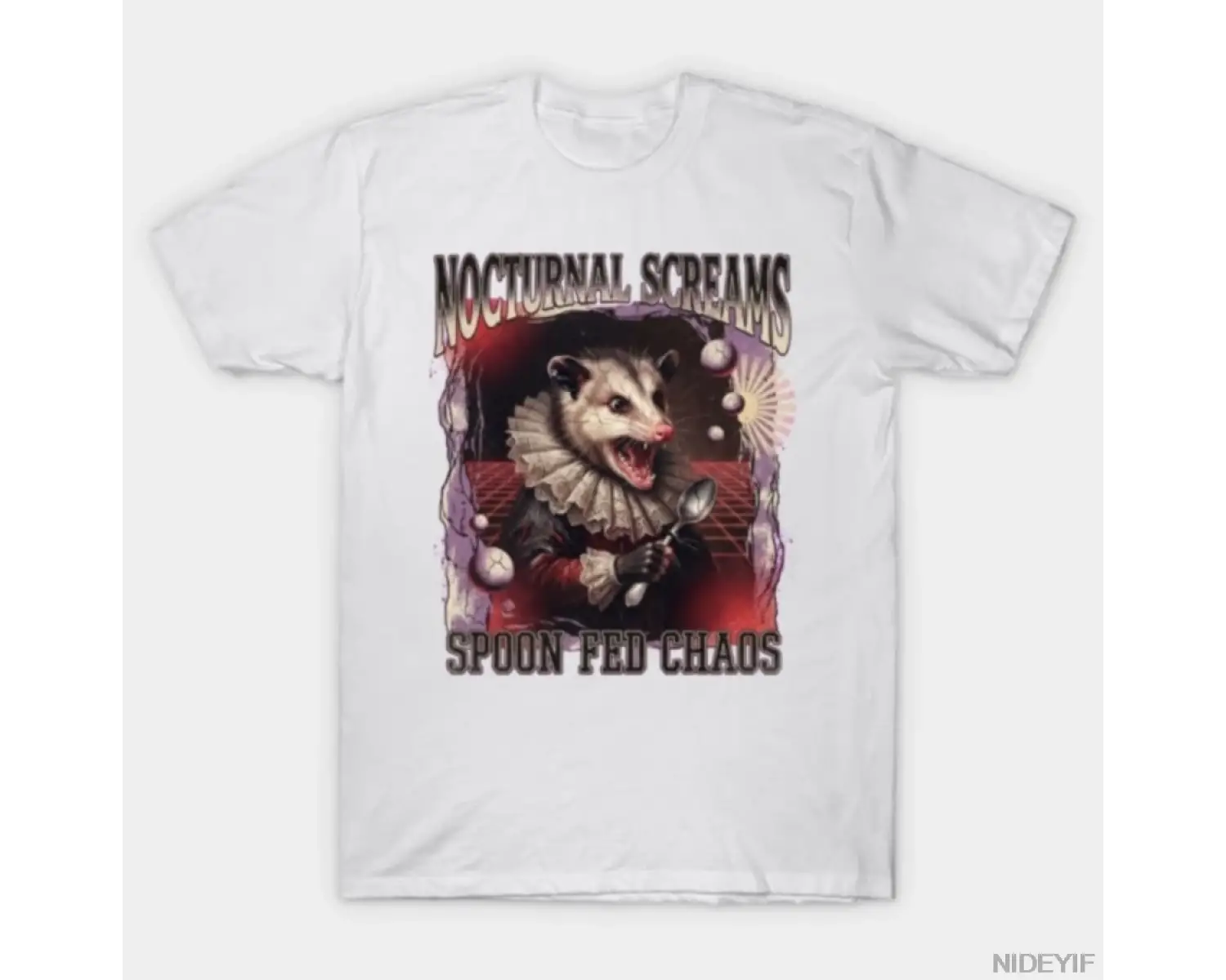 Nocturnal Screams Spoon Fed Chaos Opossum T-shirt Erkekler Kadınlar Için % 100% Pamuk T Shirt