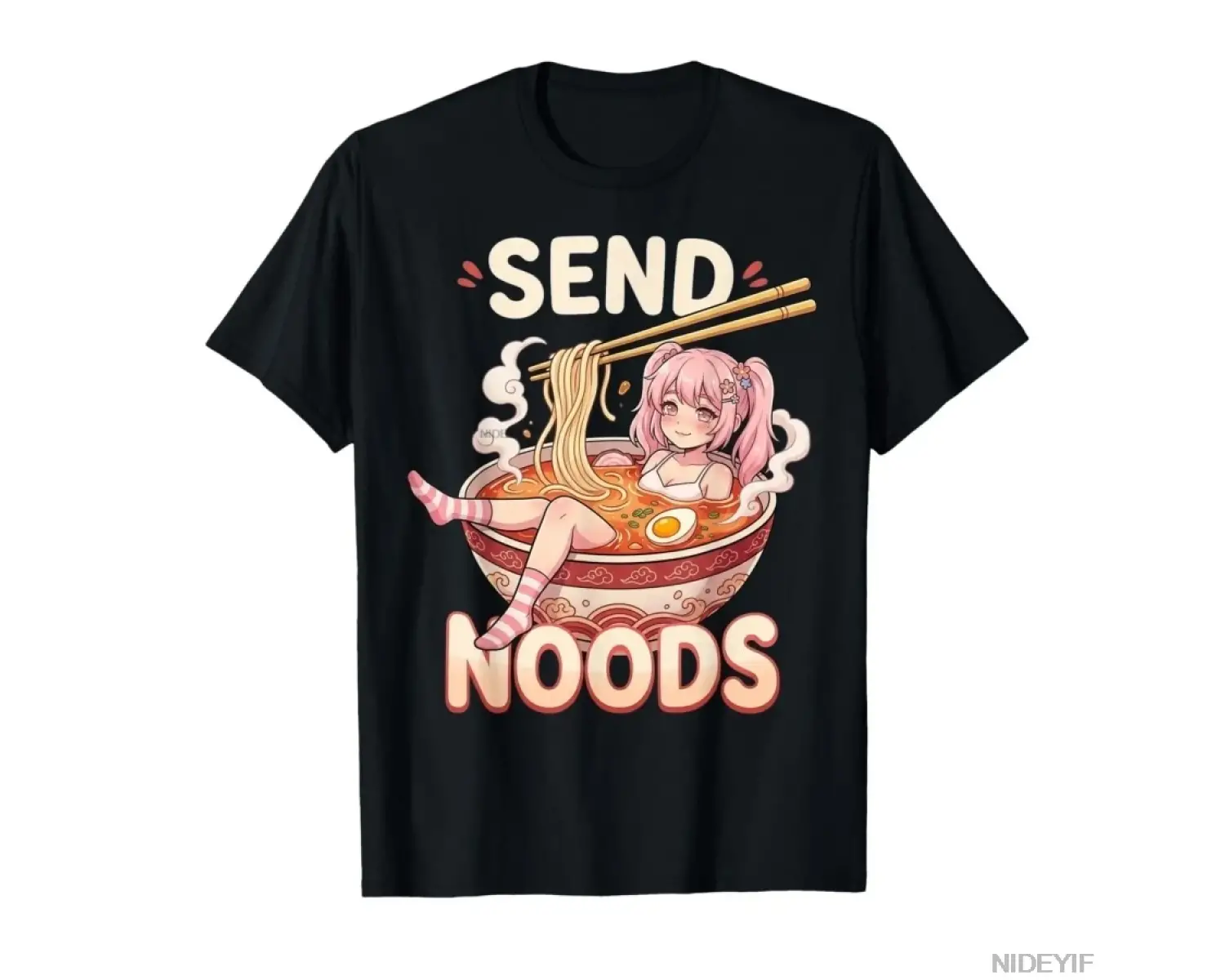 Noods Noodle Japon Kawaii Anime Kız Ramen Kase T-shirt Erkekler Kadınlar Için % 100% Pamuk T