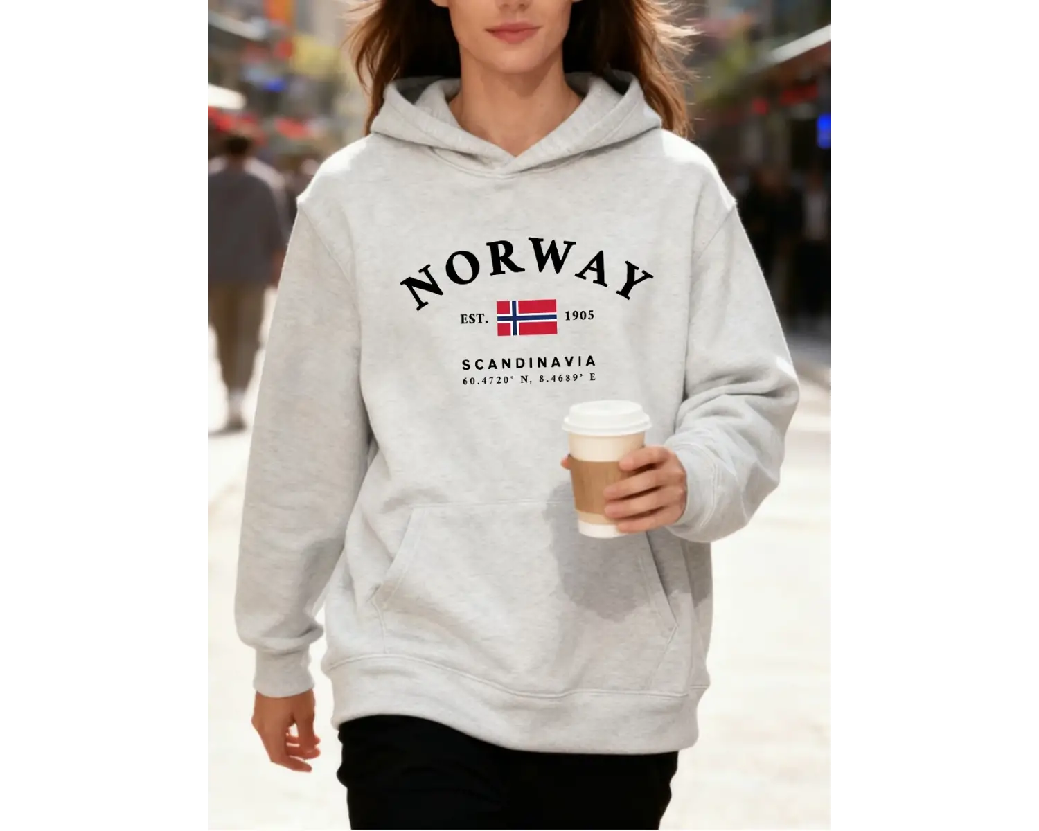 Norveç İskandinav Bayrağı Baskılar Kapüşonlular Pamuk Bayan Kış Polar Sıcak Kazaklar Koşu Cep