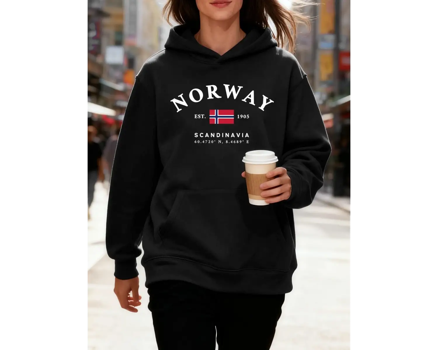 Norveç İskandinav Bayrağı Baskılar Kapüşonlular Pamuk Bayan Kış Polar Sıcak Kazaklar Koşu Cep