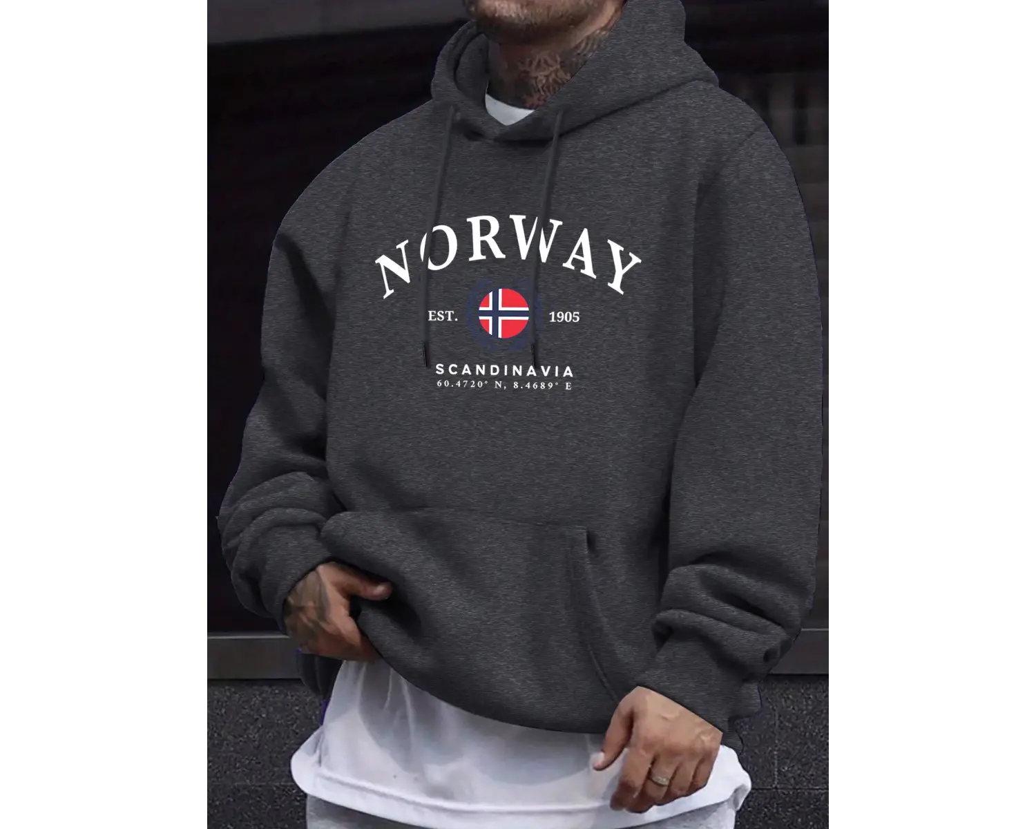 Norveç İskandinavya Bayrağı Yaratıcı Baskılar Kazaklar Unisex Kalınlaşmak Tüm Maç Kapüşonlu Ü