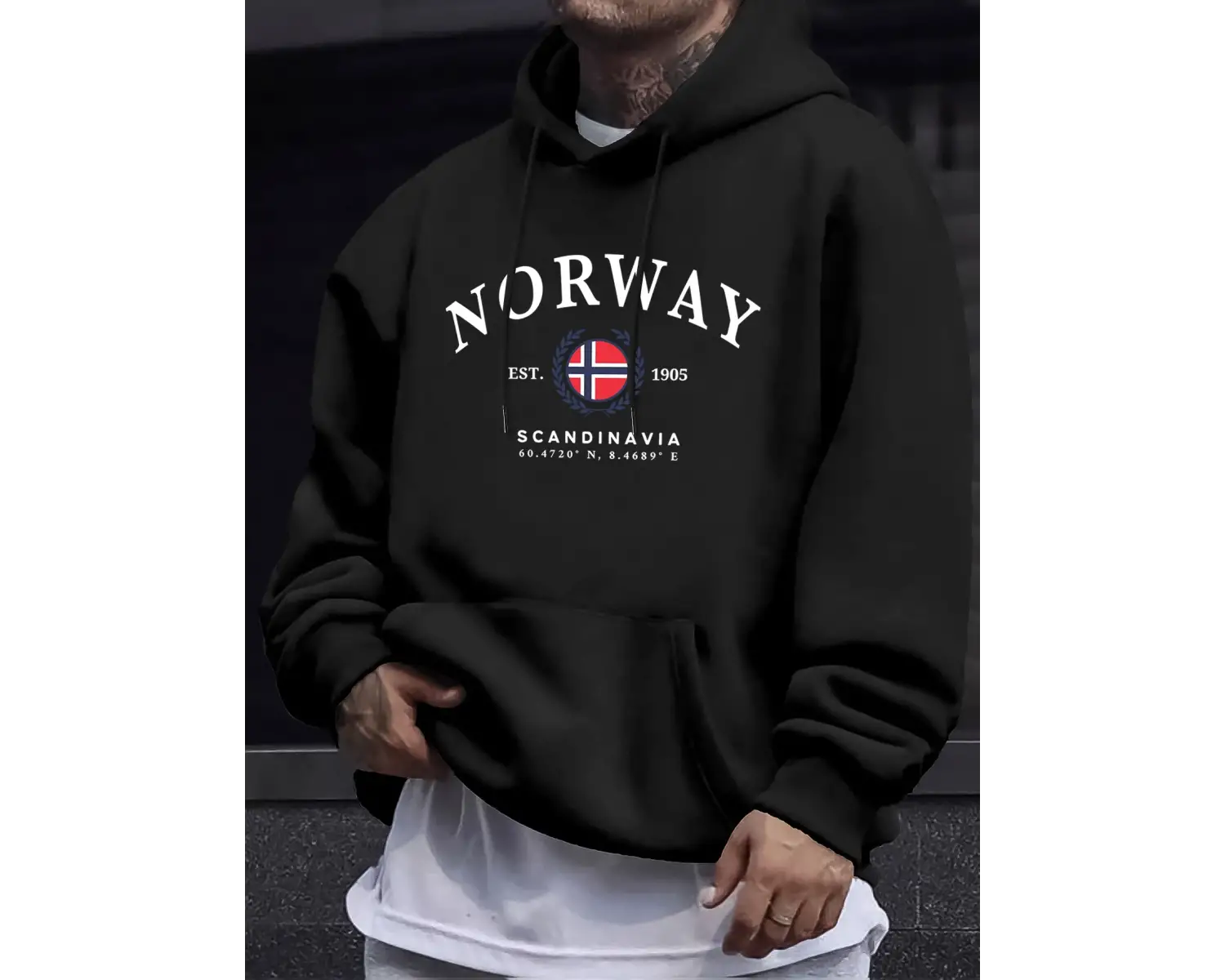 Norveç İskandinavya Bayrağı Yaratıcı Baskılar Kazaklar Unisex Kalınlaşmak Tüm Maç Kapüşonlu Ü