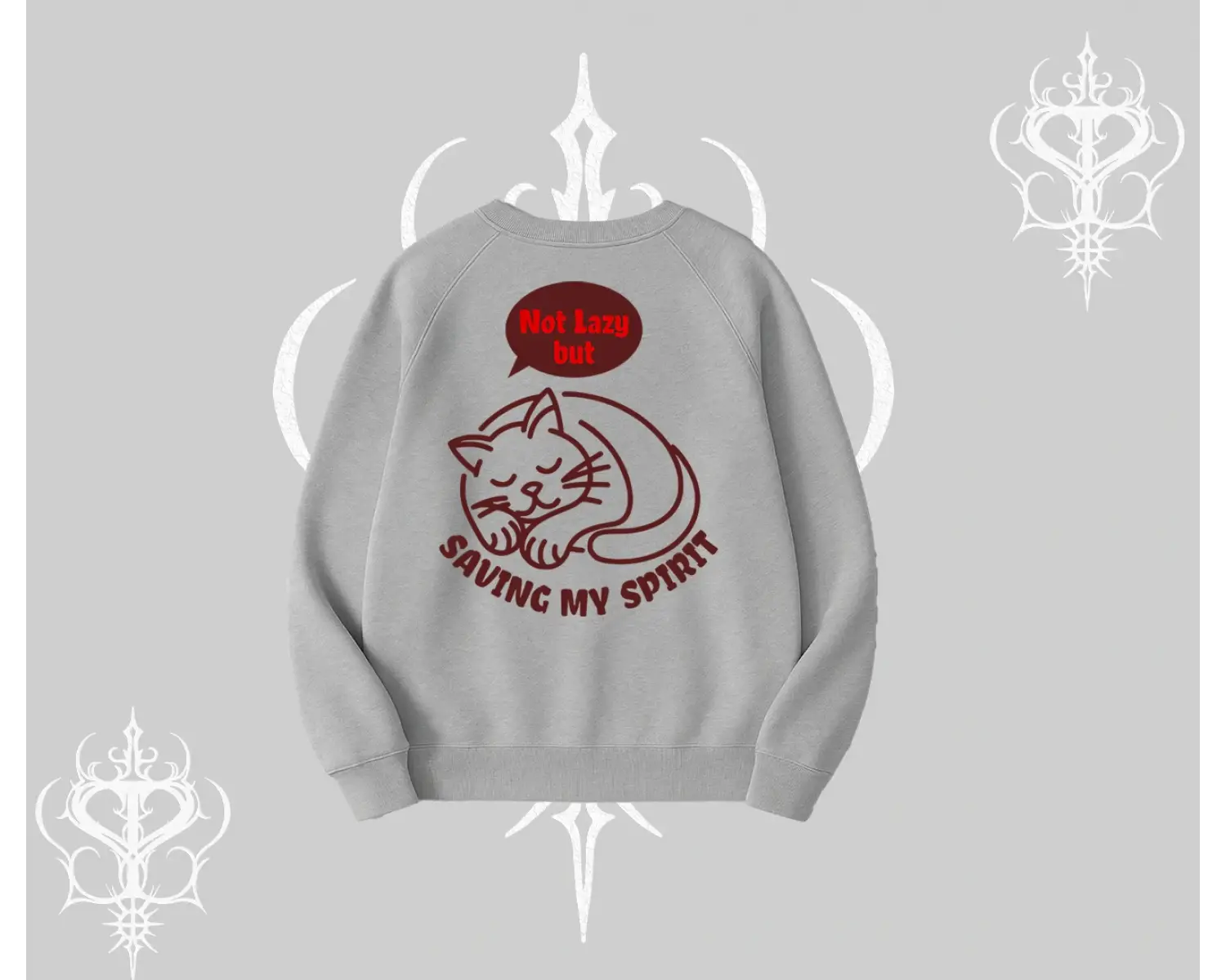 Not Lazy Saving My Spirit Kedi Baskılı Biskilet Sweatshirt