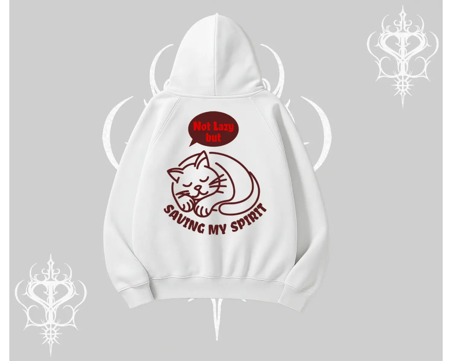 Not Lazy Saving My Spirit Kedi Baskılı Kapşonlu Sweatshirt