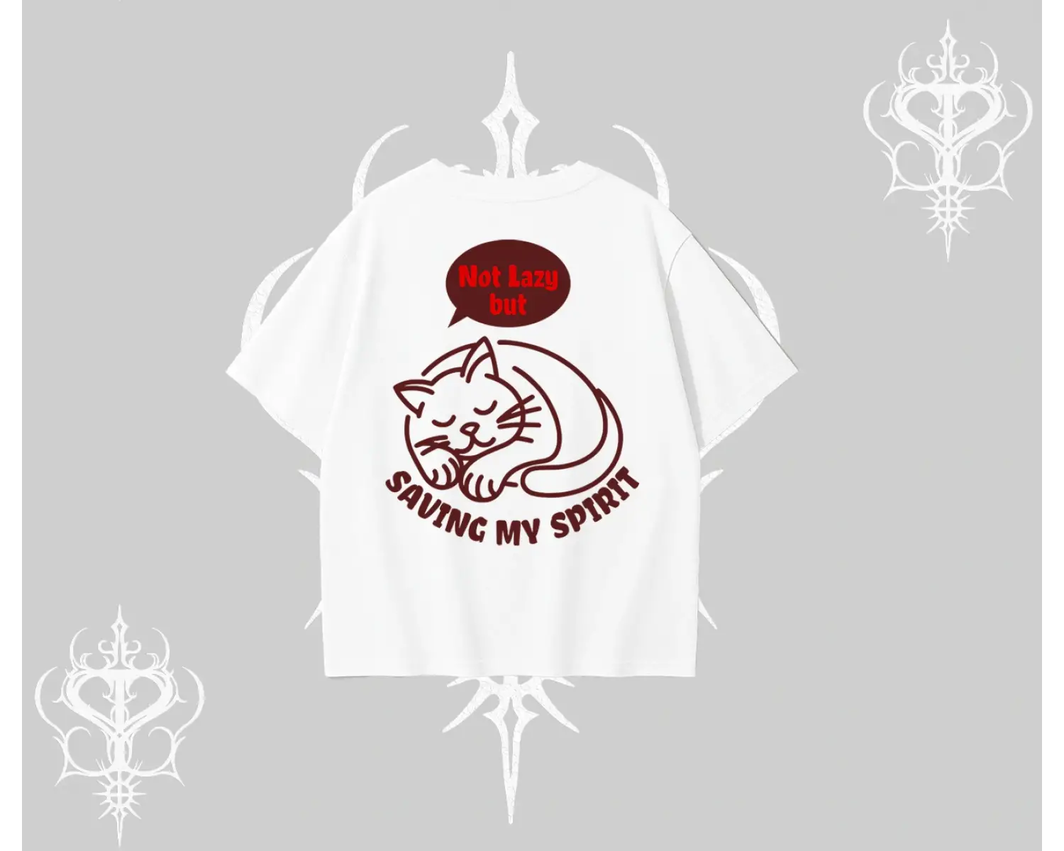 Not Lazy Saving My Spirit Kedi Baskılı Oversize Tshirt