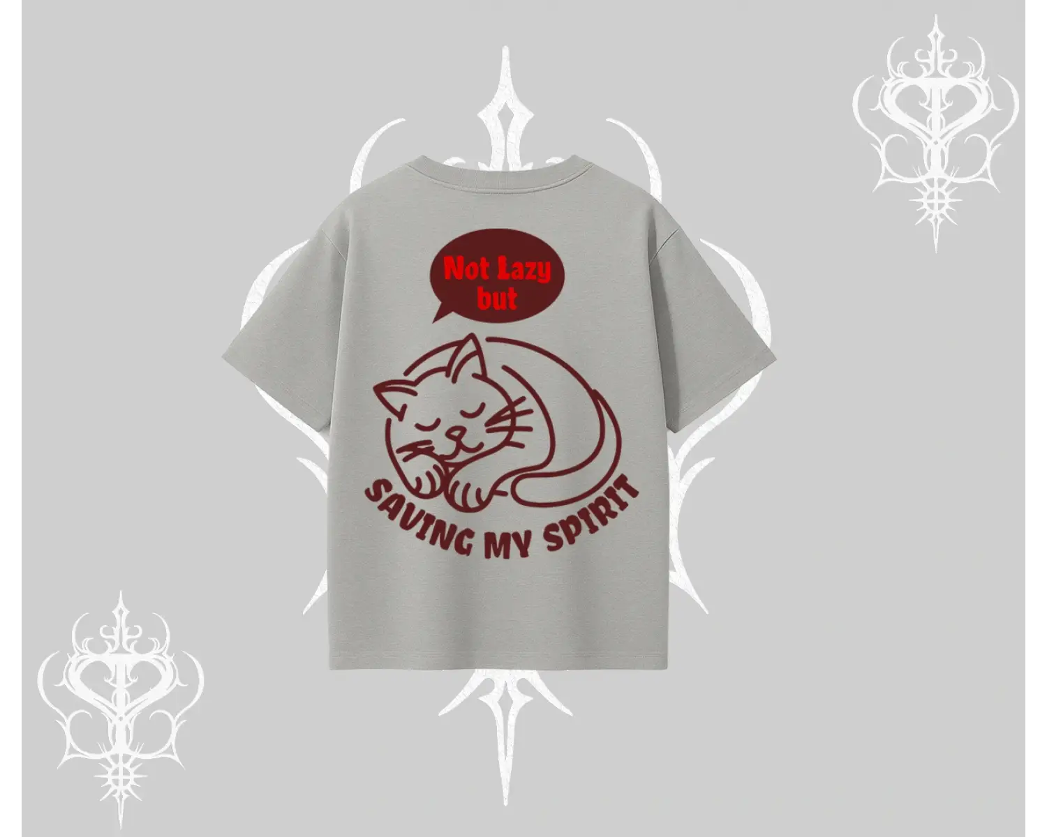 Not Lazy Saving My Spirit Kedi Baskılı Oversize Tshirt