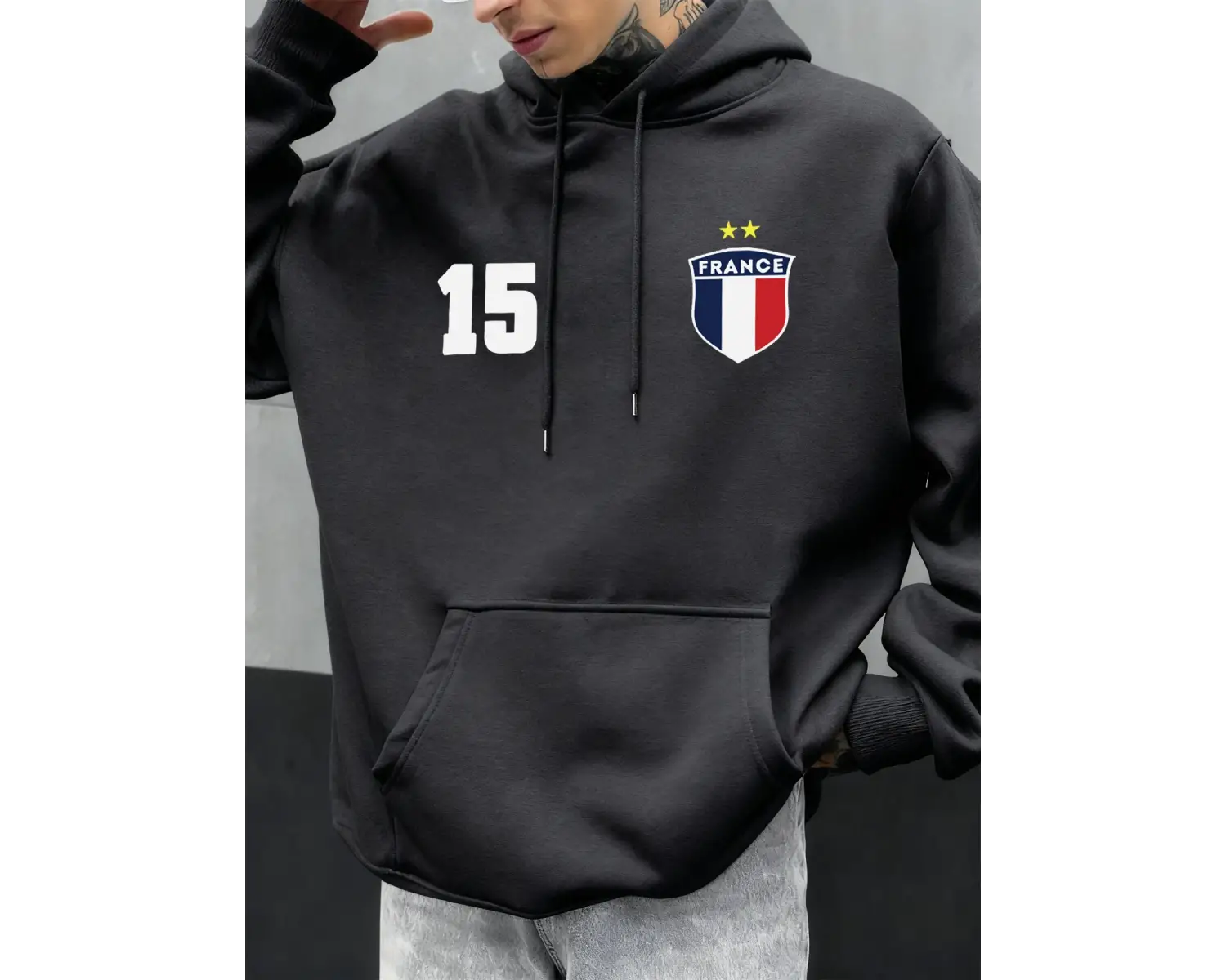 Numarası 15 Fransa Baskı Erkekler Hoodie Vintage Sonbahar Streetwear Rahat Gevşek Hoody Polar