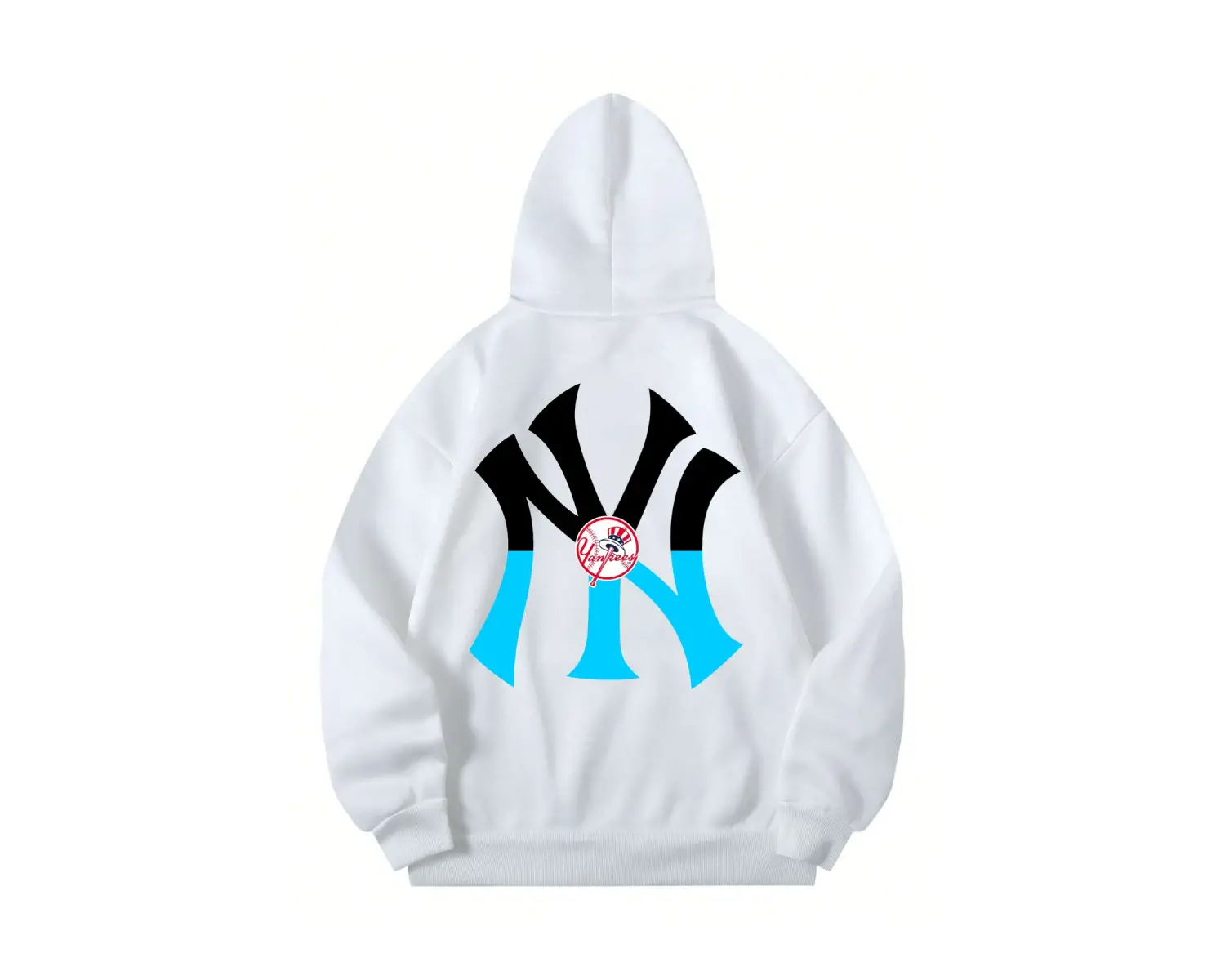 NY Renkli Baskılı Oversize Kapüşonlu Sweatshirt Beyaz