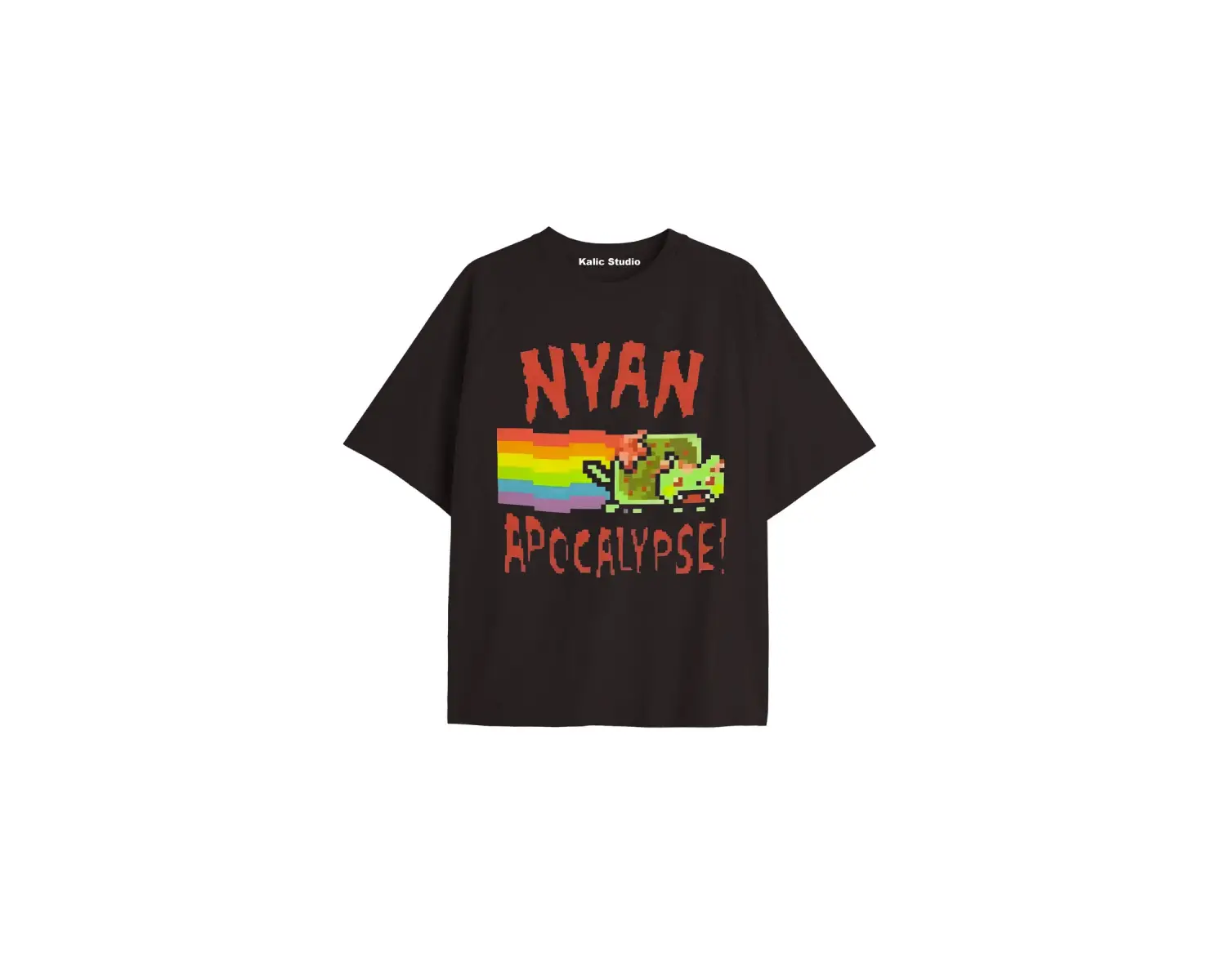 Nyan Nyan cat oversize unisex t-shirt siyah