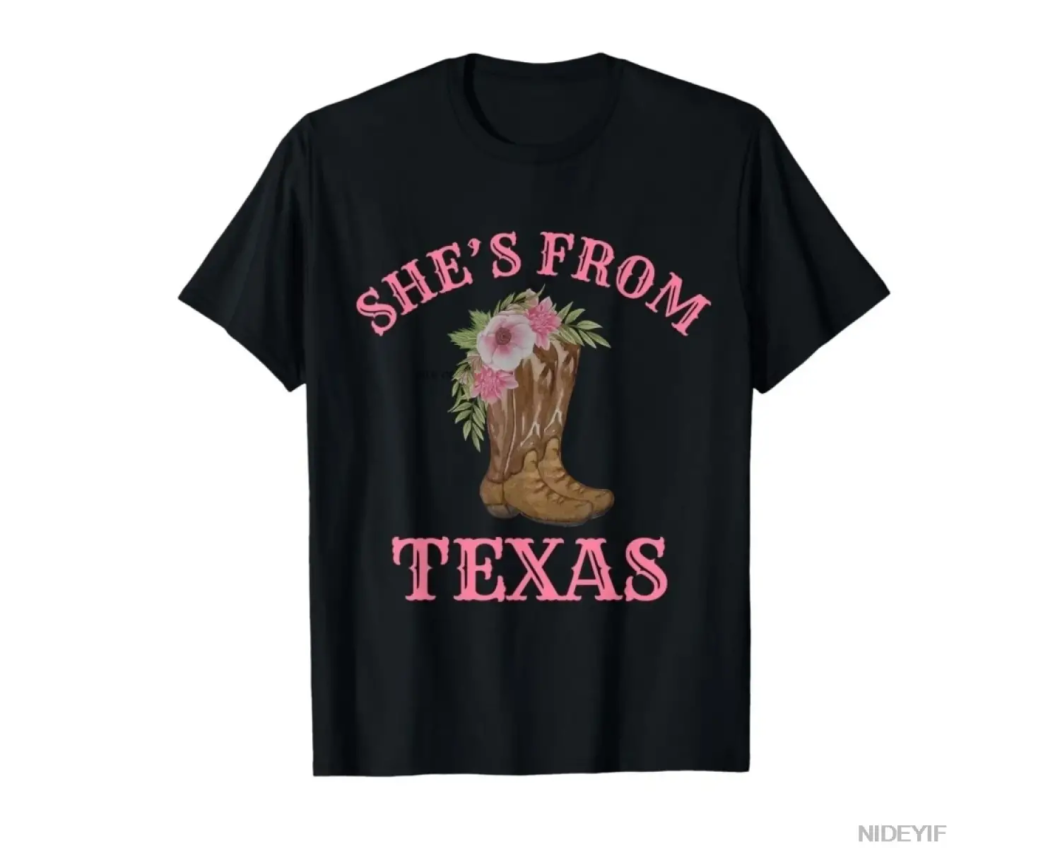 O Teksaslı, Çiçekli Kovboy Botları Erkek Kadın Tişörtü %100 Pamuklu Tişörtler Kısa Kollu Üstl