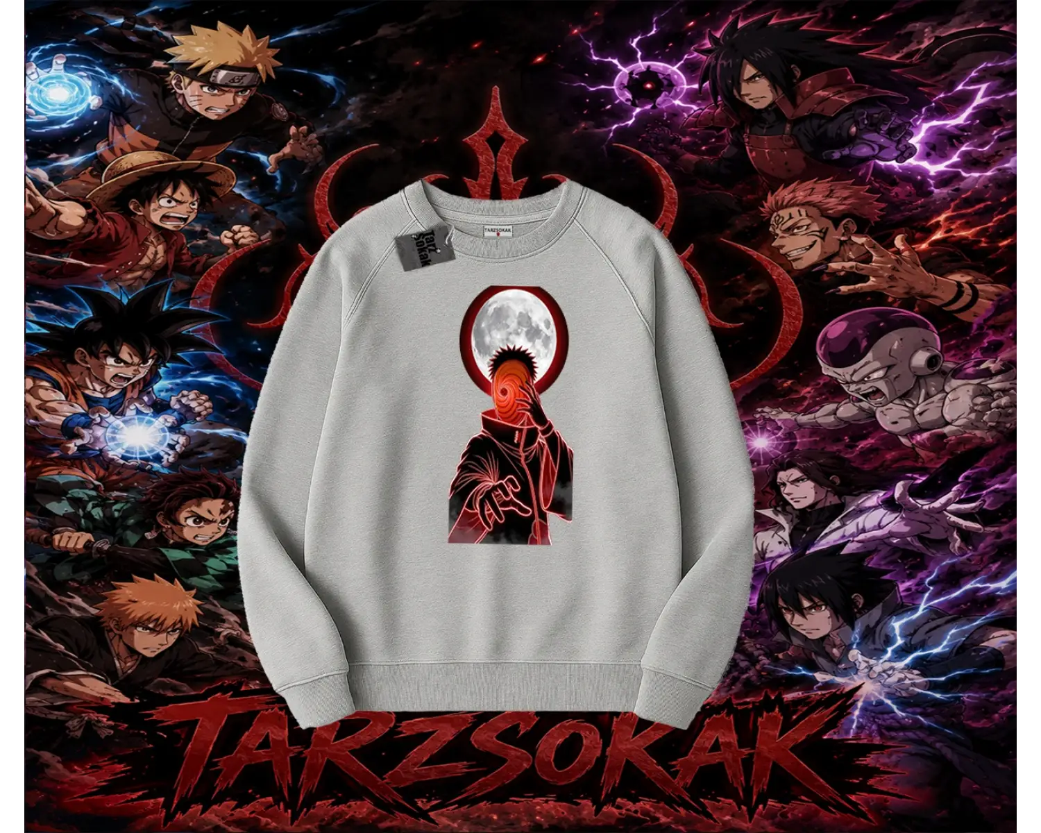 Obito uchiha Naruto Anime Karakteri Oversize Unisex Bisiklet Yaka Sweatshirt Beyaz