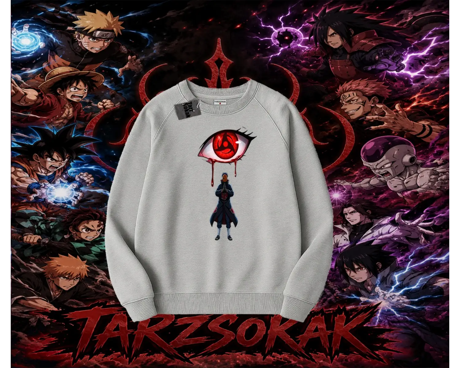 Obito uchiha Naruto Anime Karakteri Oversize Unisex Bisiklet Yaka Sweatshirt Beyaz
