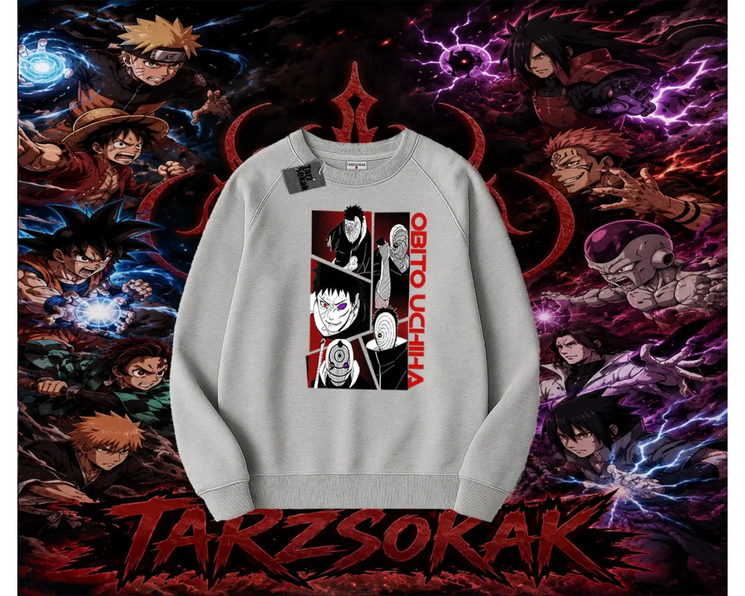 Obito uchiha Naruto Anime Karakteri Oversize Unisex Bisiklet Yaka Sweatshirt Beyaz