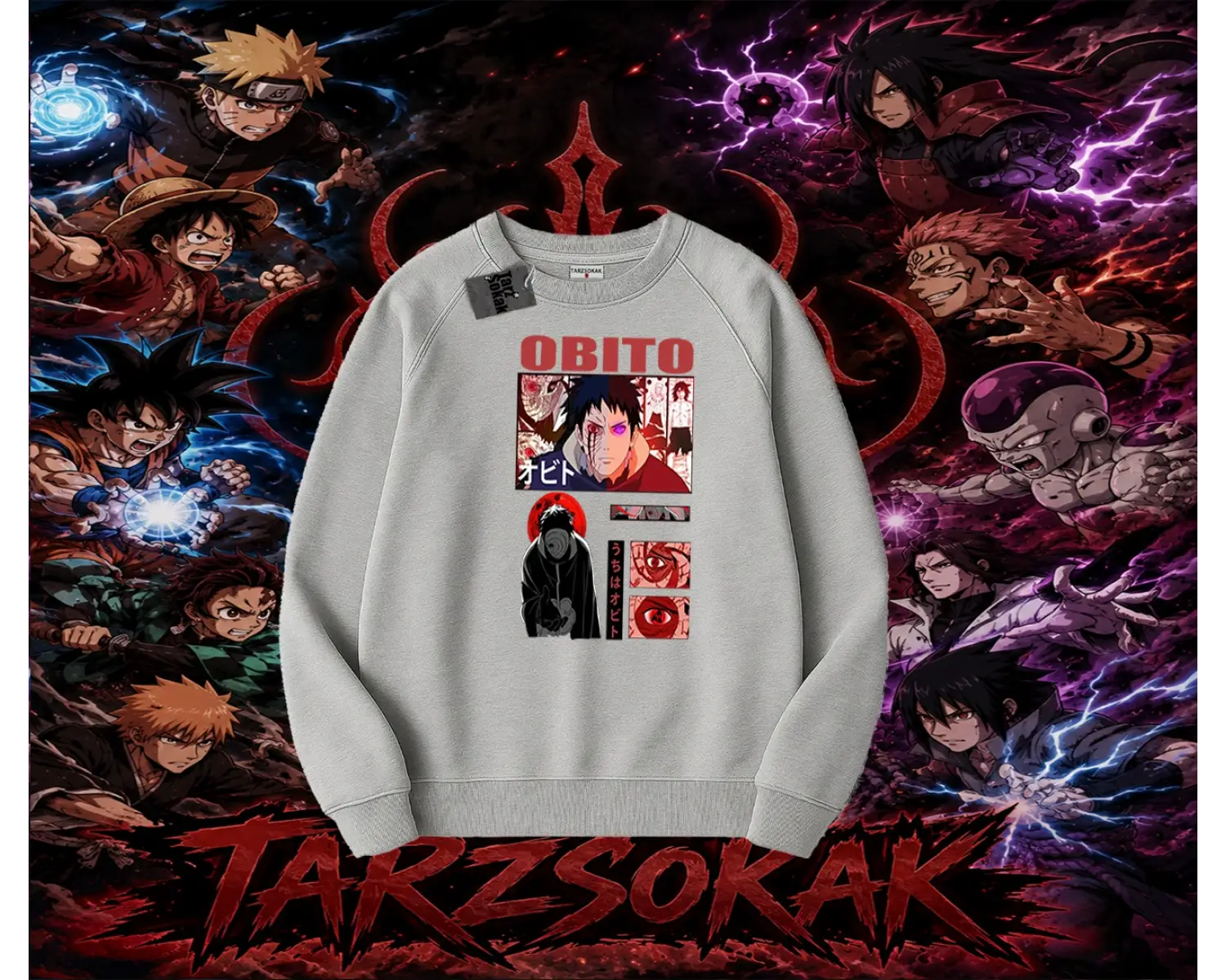 Obito uchiha Naruto Anime Karakteri Oversize Unisex Bisiklet Yaka Sweatshirt Beyaz