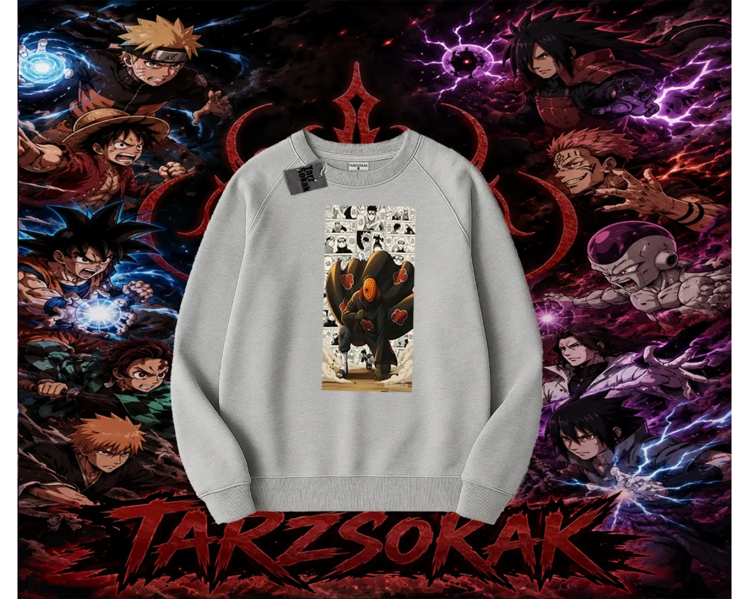 Obito uchiha Naruto Anime Karakteri Oversize Unisex Bisiklet Yaka Sweatshirt Beyaz