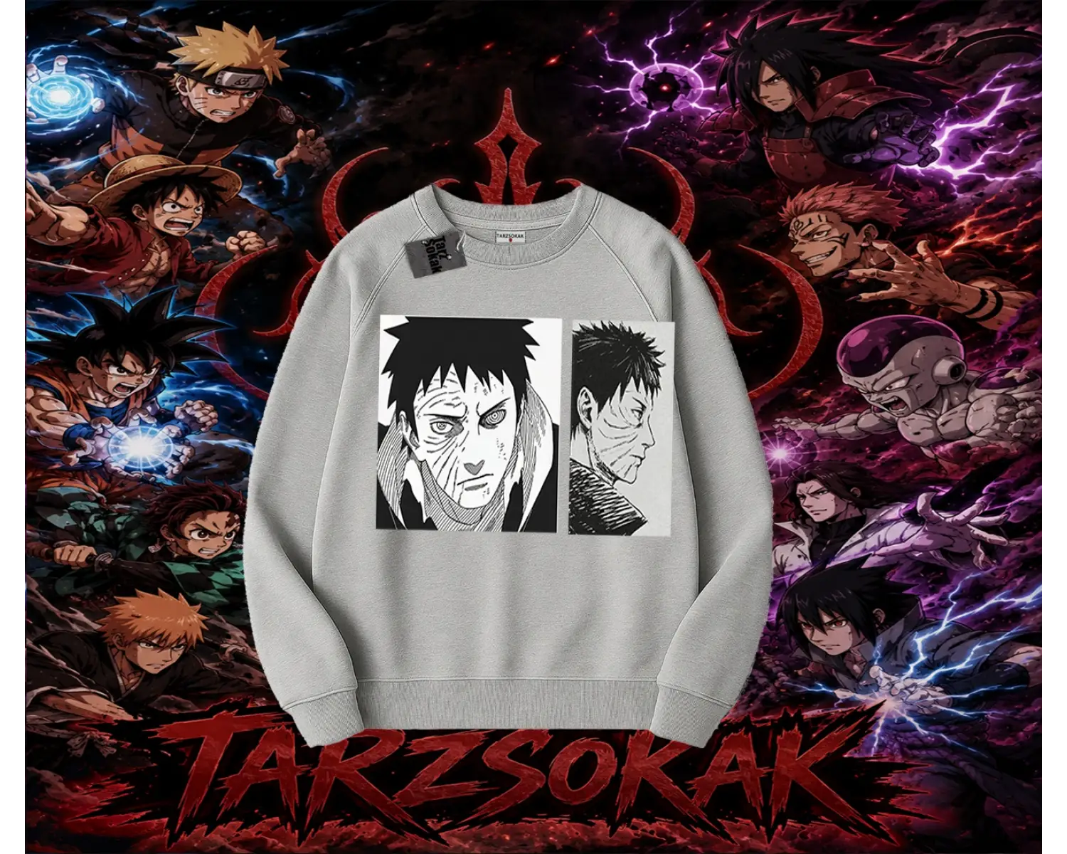 Obito uchiha Naruto Anime Karakteri Oversize Unisex Bisiklet Yaka Sweatshirt Beyaz