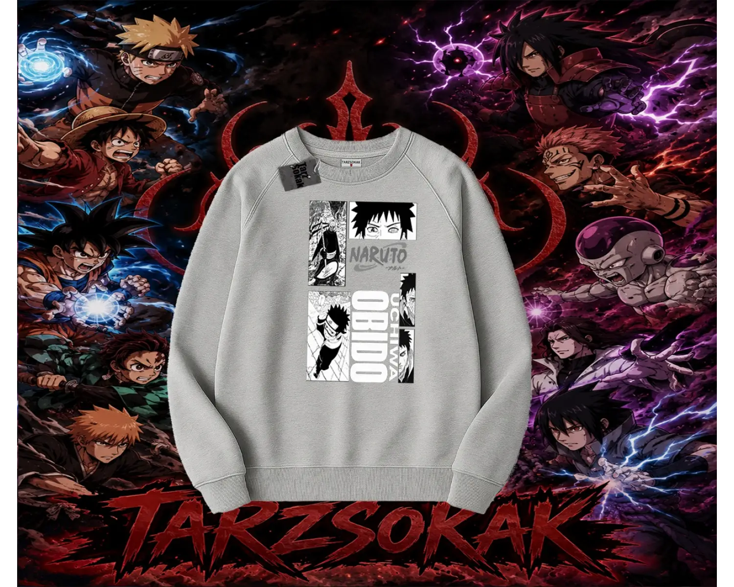 Obito uchiha Naruto Anime Karakteri Oversize Unisex Bisiklet Yaka Sweatshirt Beyaz