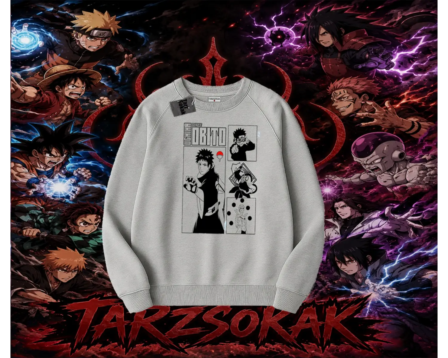 Obito uchiha Naruto Anime Karakteri Oversize Unisex Bisiklet Yaka Sweatshirt Beyaz