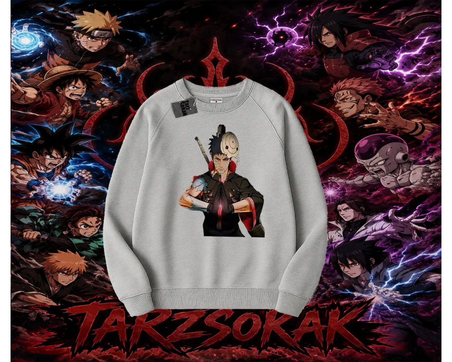 Obito uchiha Naruto Anime Karakteri Oversize Unisex Bisiklet Yaka Sweatshirt Beyaz