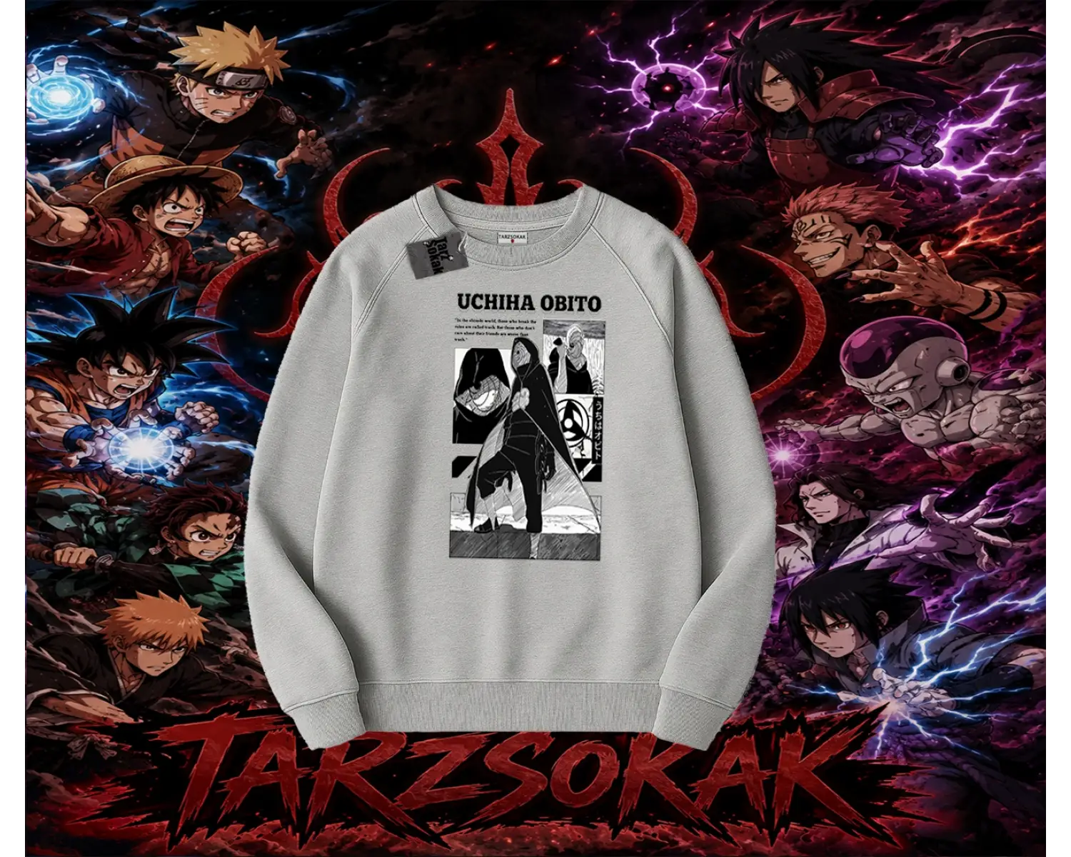 Obito uchiha Naruto Anime Karakteri Oversize Unisex Bisiklet Yaka Sweatshirt Beyaz