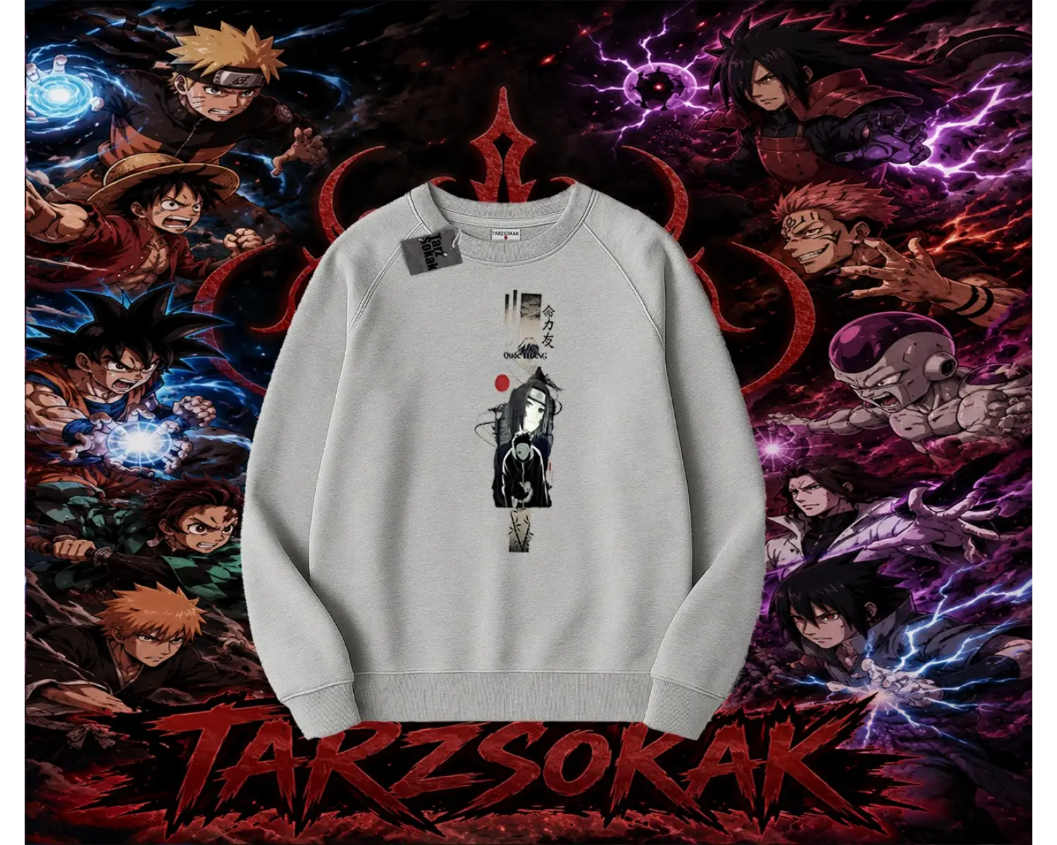 Obito uchiha Naruto Anime Karakteri Oversize Unisex Bisiklet Yaka Sweatshirt Beyaz