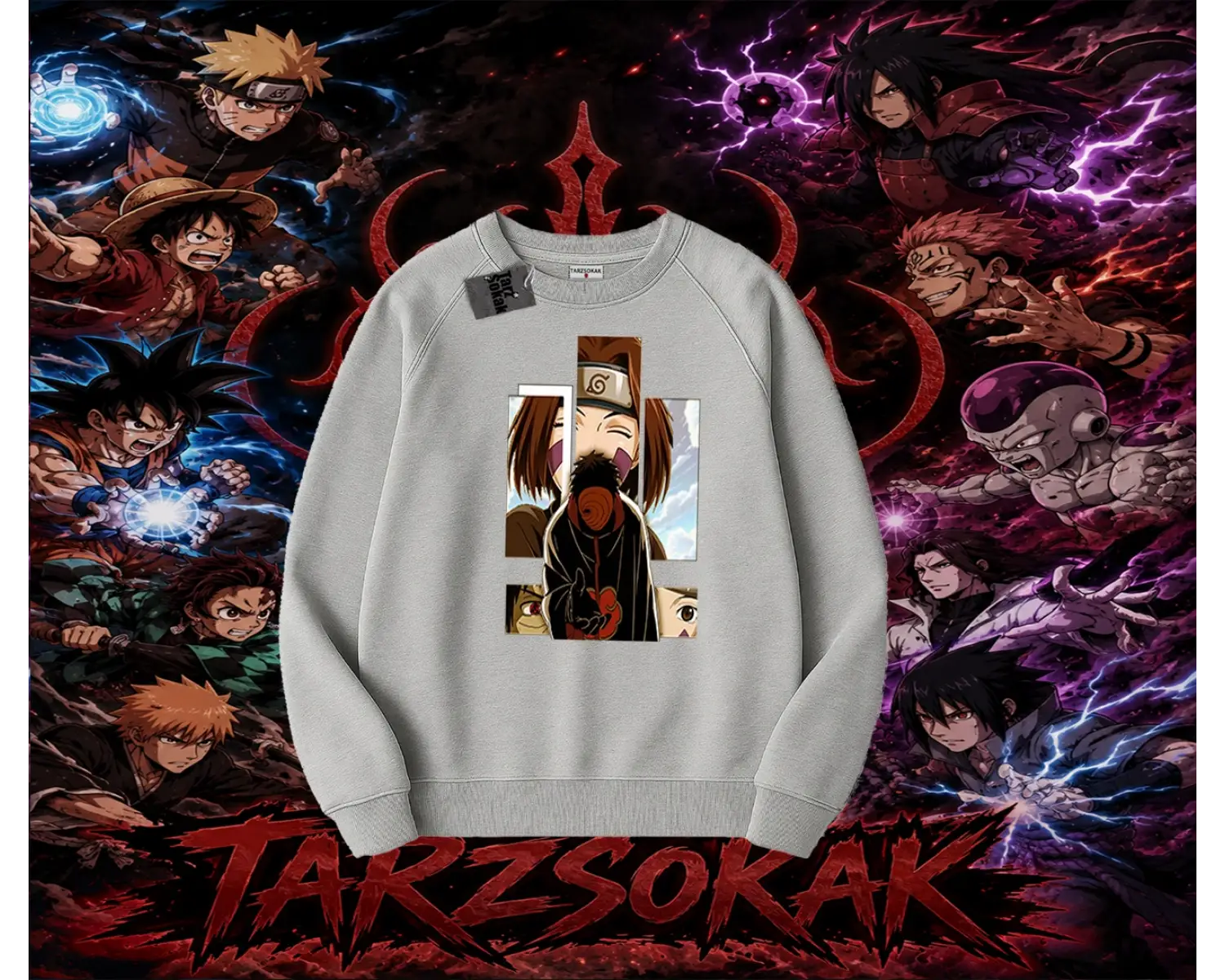 Obito uchiha Naruto Anime Karakteri Oversize Unisex Bisiklet Yaka Sweatshirt Beyaz