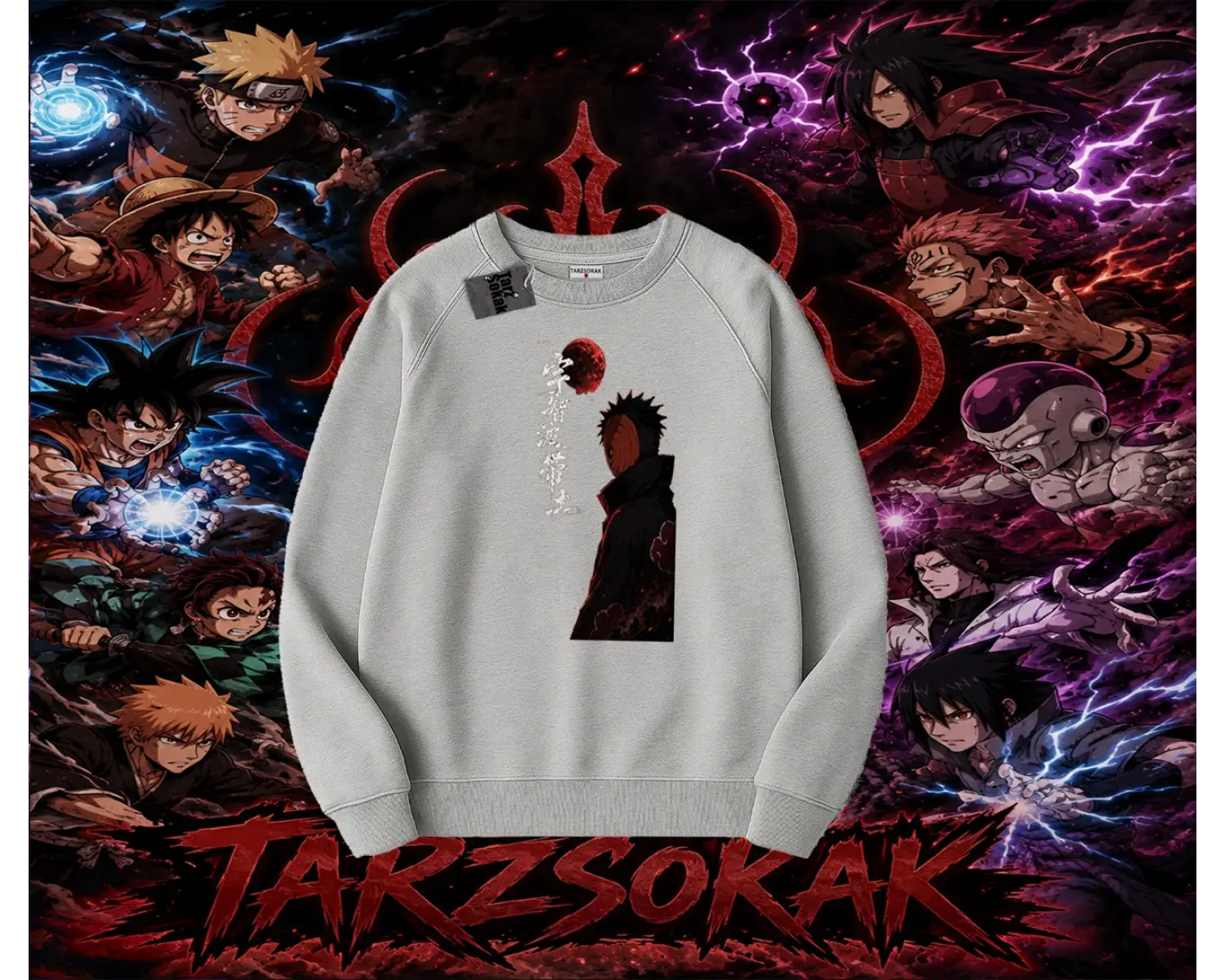 Obito uchiha Naruto Anime Karakteri Oversize Unisex Bisiklet Yaka Sweatshirt Beyaz