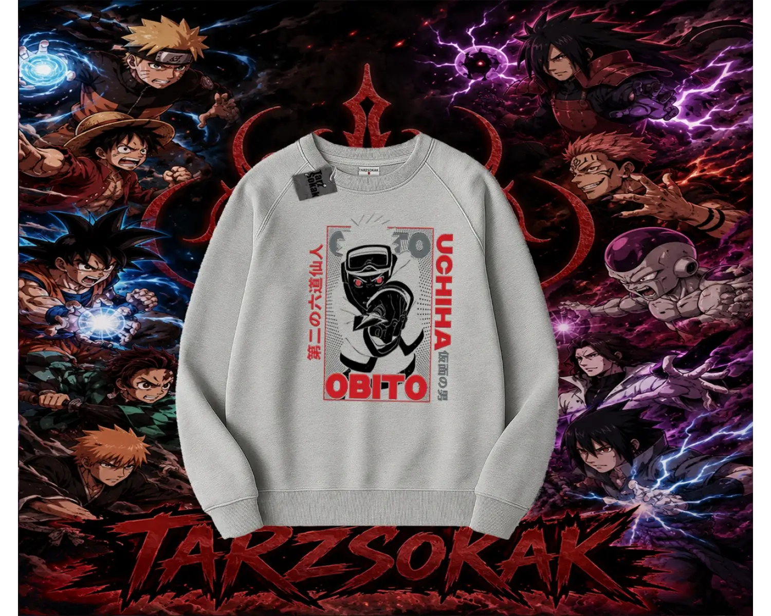 Obito uchiha Naruto Anime Karakteri Oversize Unisex Bisiklet Yaka Sweatshirt Beyaz