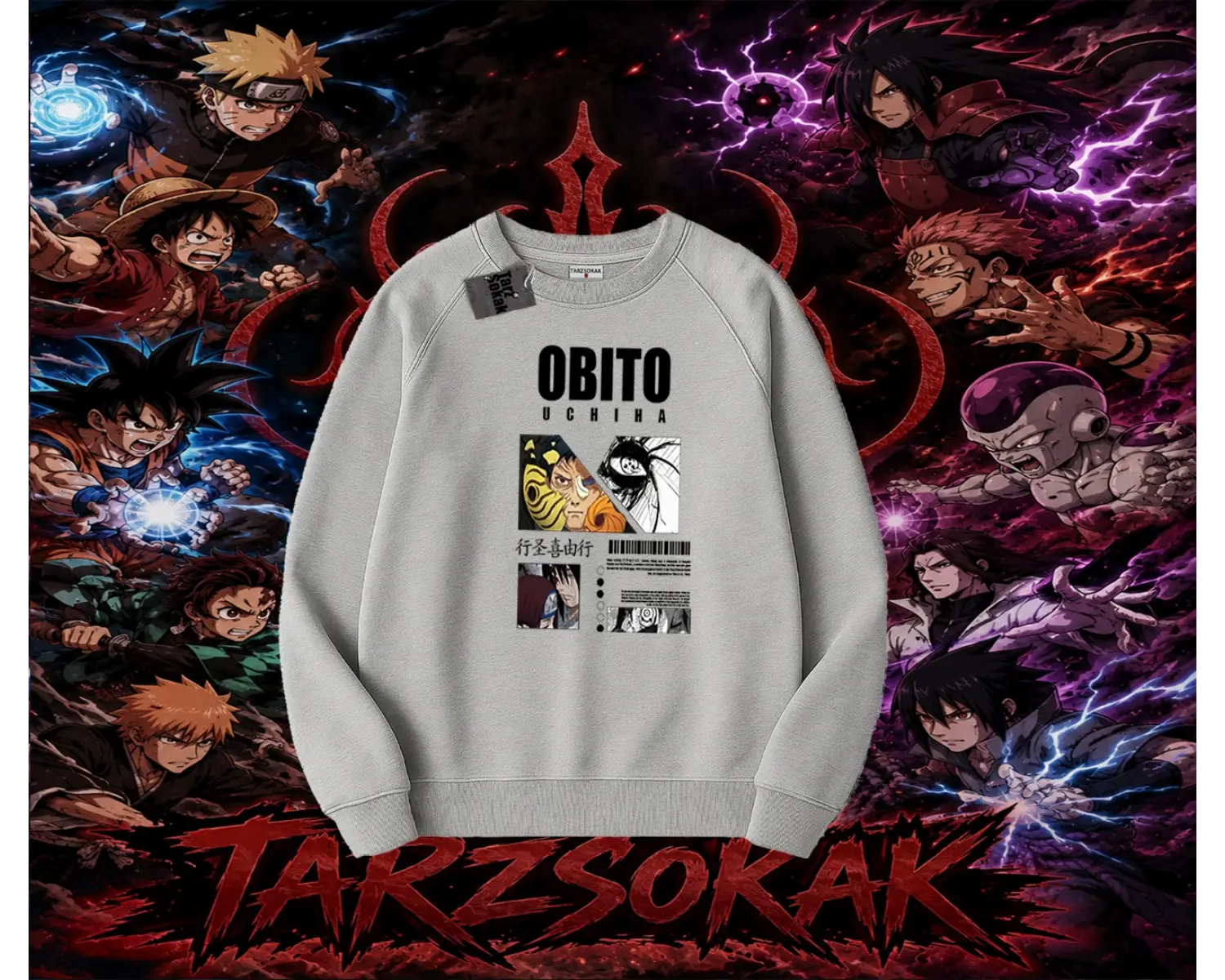Obito uchiha Naruto Anime Karakteri Oversize Unisex Bisiklet Yaka Sweatshirt Beyaz
