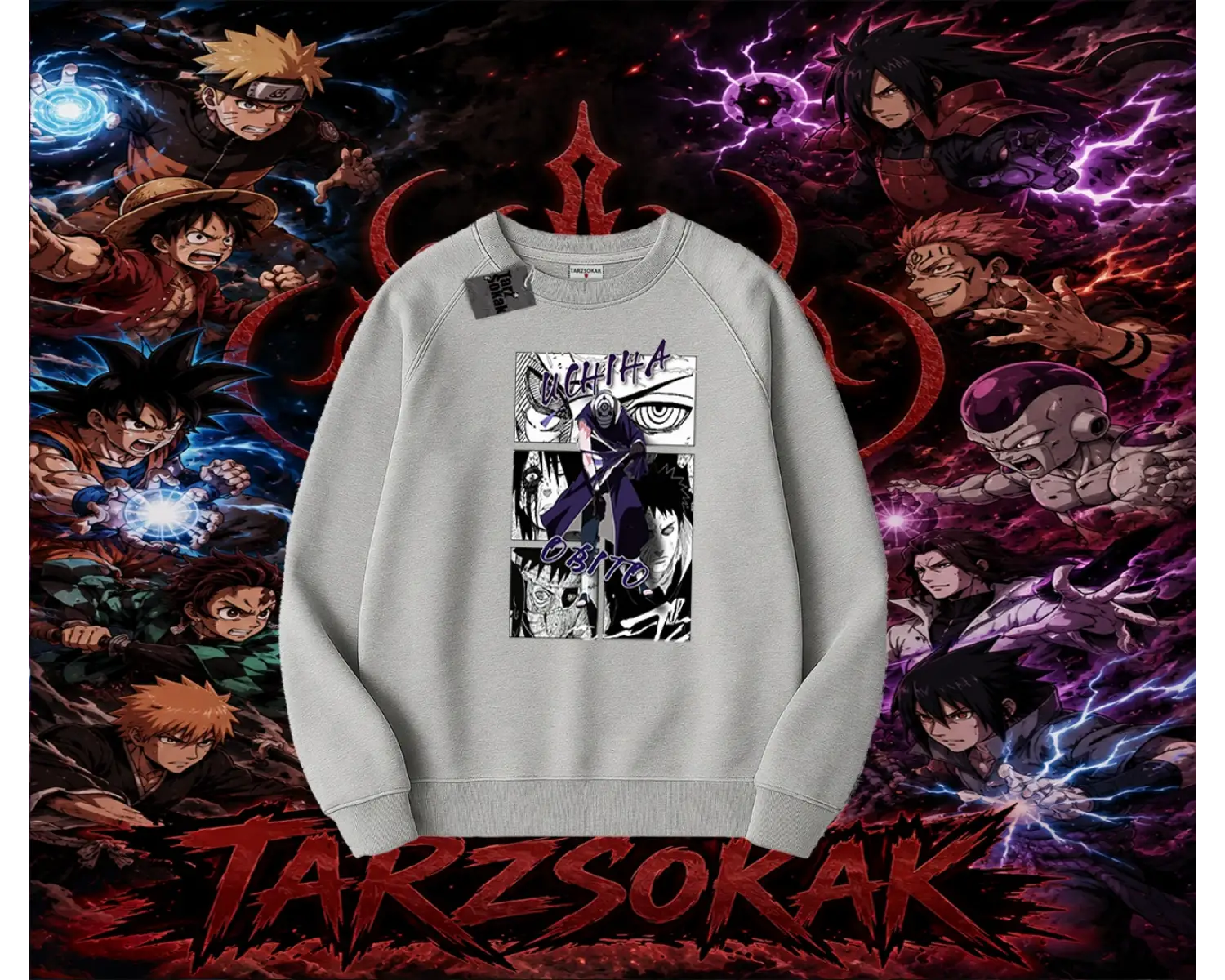 Obito uchiha Naruto Anime Karakteri Oversize Unisex Bisiklet Yaka Sweatshirt Beyaz