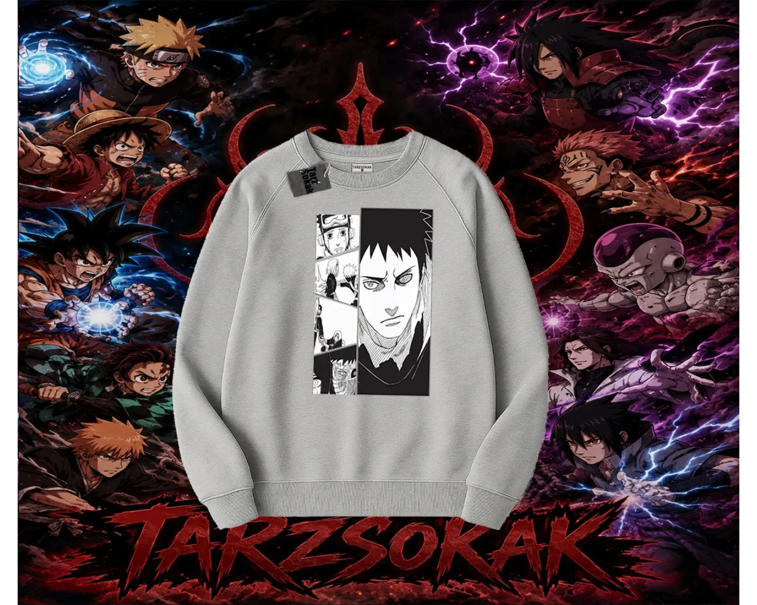 Obito uchiha Naruto Anime Karakteri Oversize Unisex Bisiklet Yaka Sweatshirt Beyaz