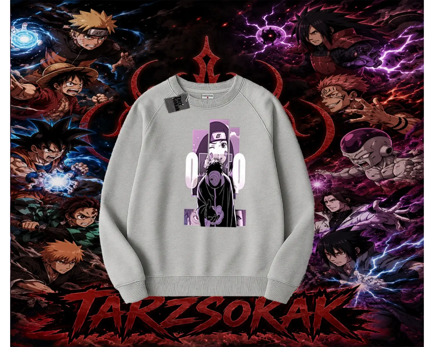 Obito uchiha Naruto Anime Karakteri Oversize Unisex Bisiklet Yaka Sweatshirt Beyaz