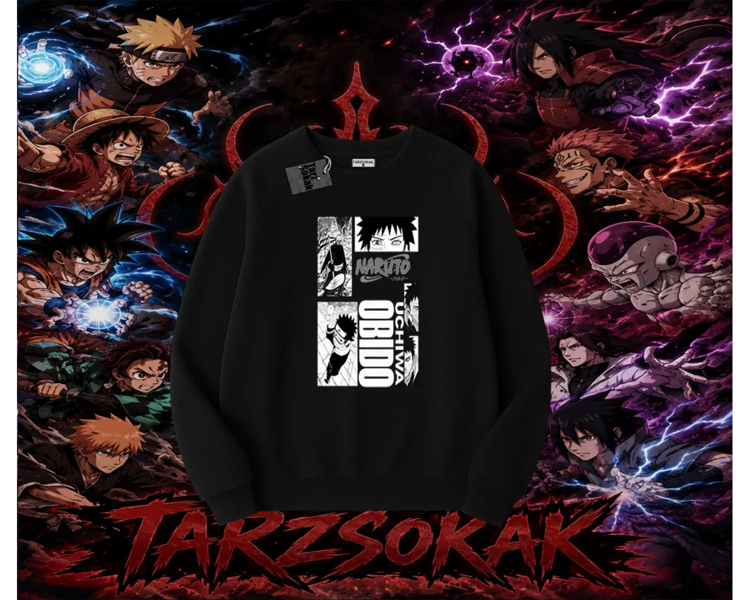 Obito uchiha Naruto Anime Karakteri Oversize Unisex Bisiklet Yaka Sweatshirt Beyaz