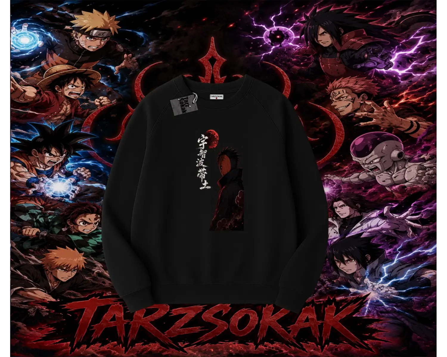 Obito uchiha Naruto Anime Karakteri Oversize Unisex Bisiklet Yaka Sweatshirt Beyaz