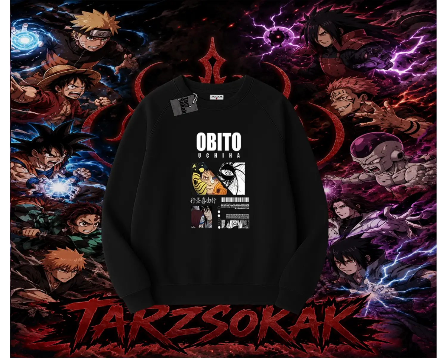 Obito uchiha Naruto Anime Karakteri Oversize Unisex Bisiklet Yaka Sweatshirt Beyaz