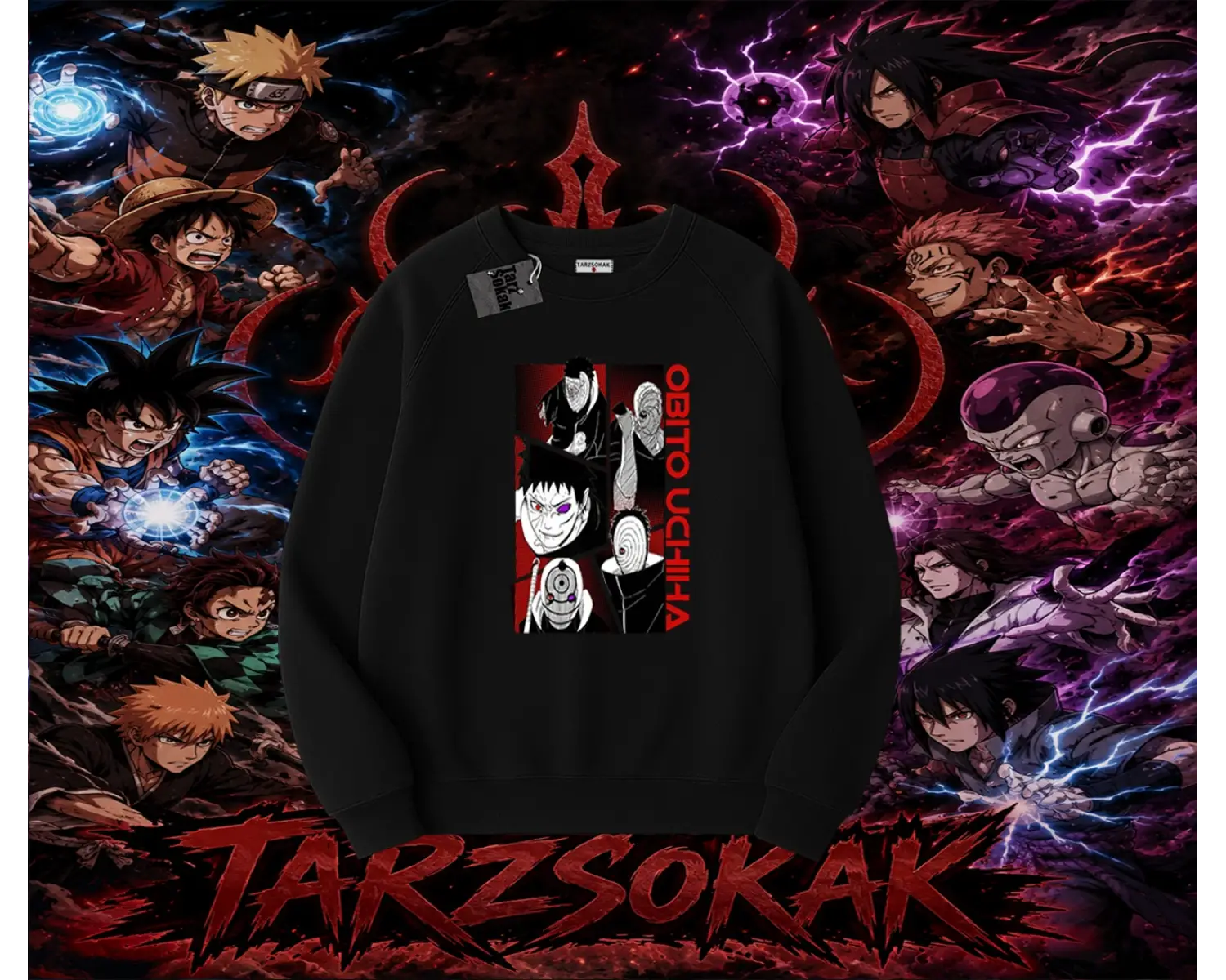 Obito uchiha Naruto Anime Karakteri Oversize Unisex Bisiklet Yaka Sweatshirt Beyaz